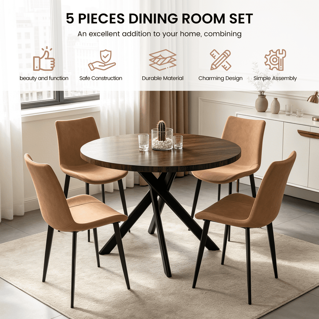 43.5 Round Dining Table for 4, Space Saving Kitchen Table with Metal Legs, Mid Century Modern Dining Table for Dining Living Room Apartment Small Space