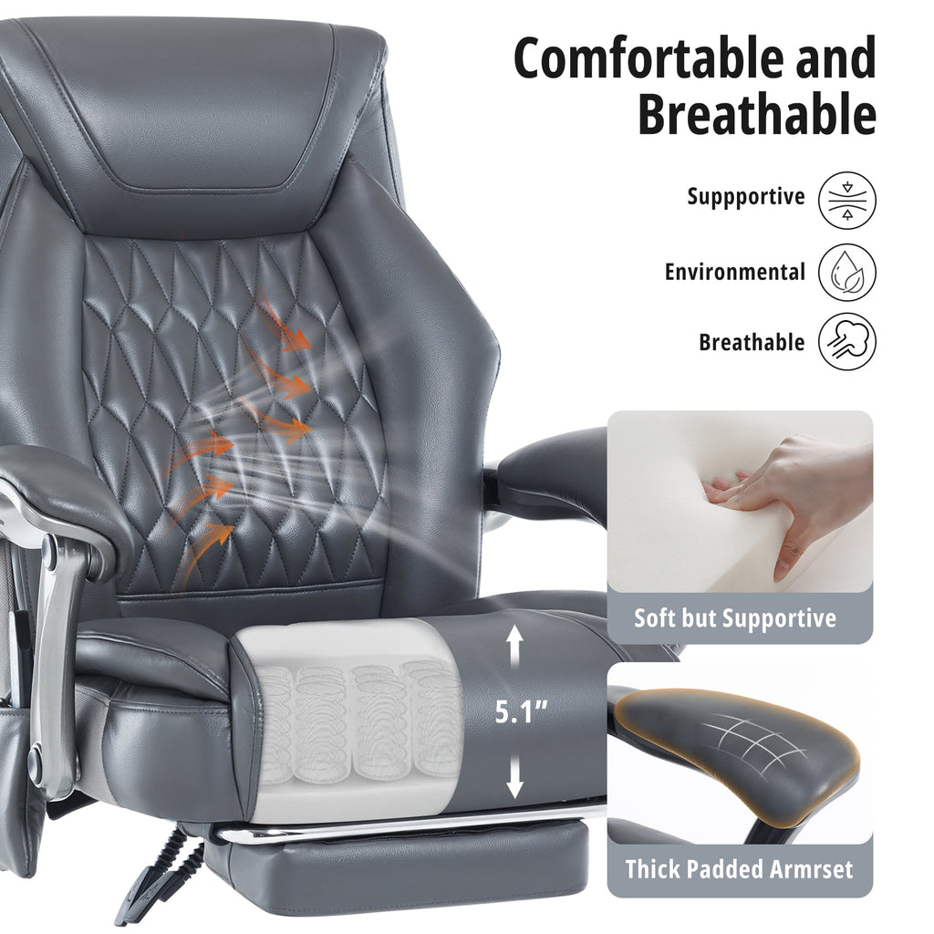 Heated Massage Office Chair with 6 Points Vibration, Reclining Ergonomic Desk Chair with Footrest for Extra Comfort, PU Leather High Back Executive Computer Chair, Thick Padded Massage Chair