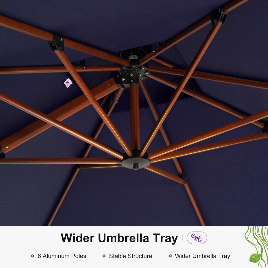 PURPLE LEAF 10FT Deluxe Square Wood Grain Patio Umbrella, Large Offset Cantilever Umbrella with 360° Rotation, Beige