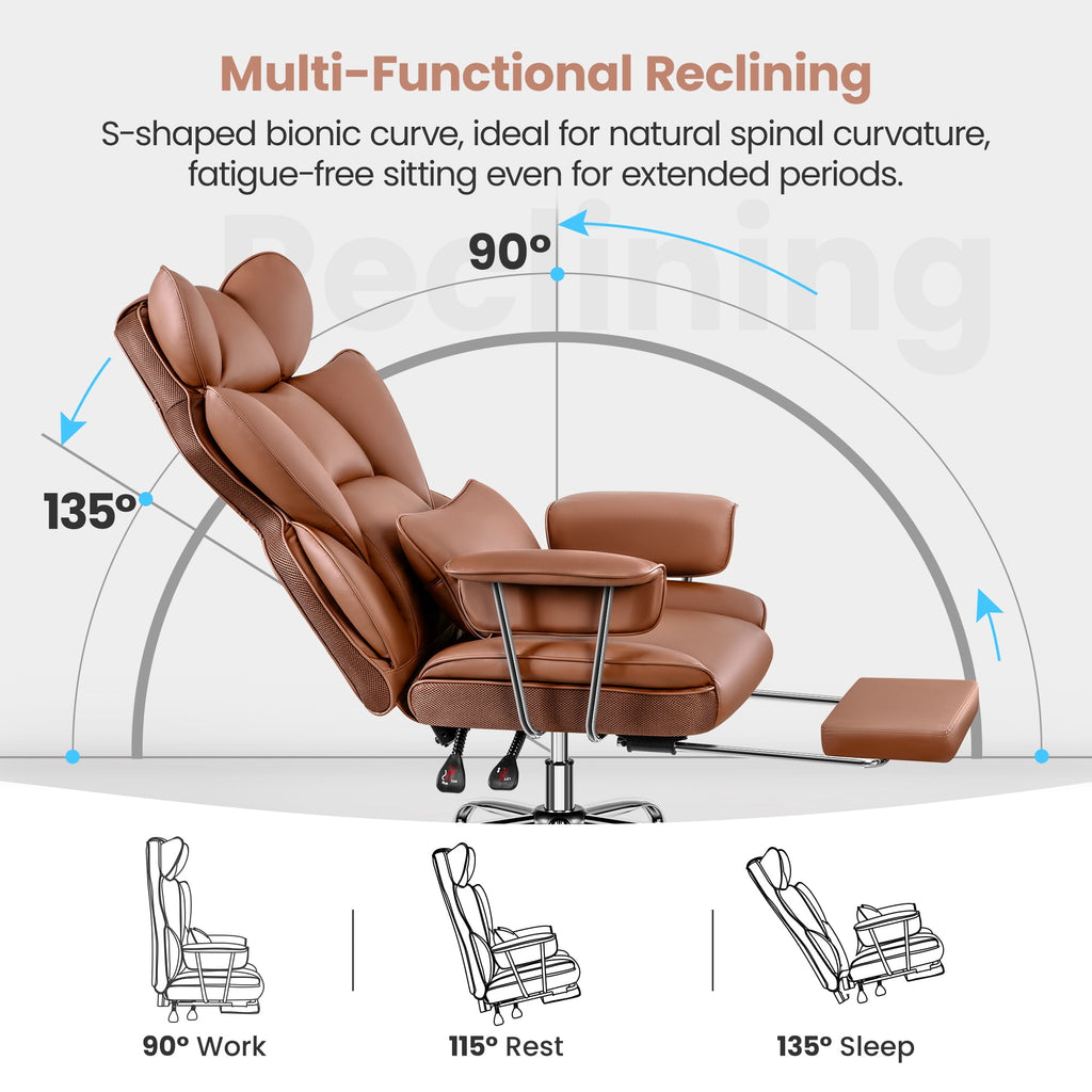 ATHOPE Executive Leather Office Chair 500lbs, Big and Tall Desk Chair with Footrest, High Back Ergonomic Reclining Computer Chair, High-Density Foam, Heavy Duty Swivel Rolling Chair, Black