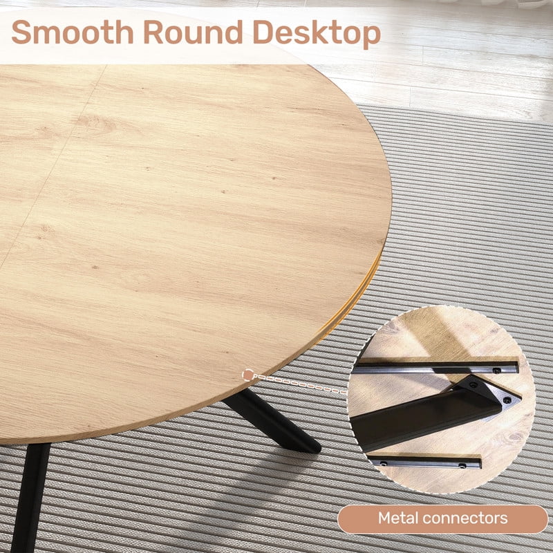 Hawsaiy 47 Round Dining Table for 4-6, Modern Farmhouse Kitchen Table with Metal Legs, Wood Circle Dinner Table for Kitchen & Dining Room, Walnut
