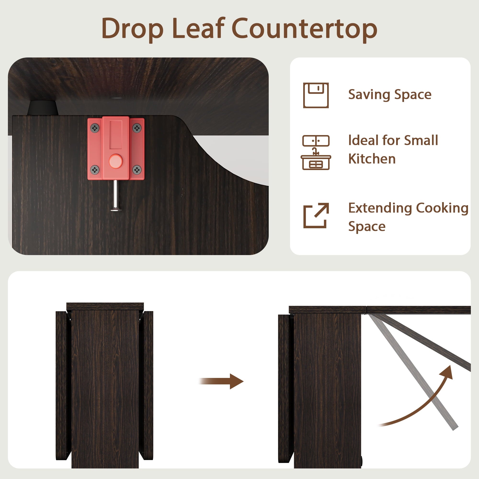 Folding Dining Table with 2 Tier Storage, Extendable Kitchen Table, Drop Leaf Table, Rectangle Dining Room Tables Set for 4, Space Saving Collapsible Expandable Dinner Kitchen Office Furniture