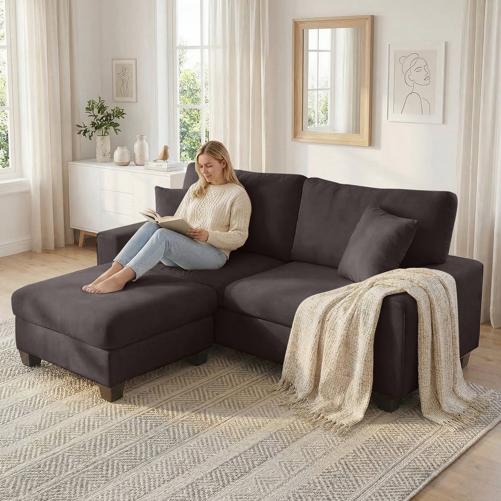 Poshby 71.25''W Loveseat 2 Seater Couch Sofa with Chenille Material, Modern for Living Room, Beige