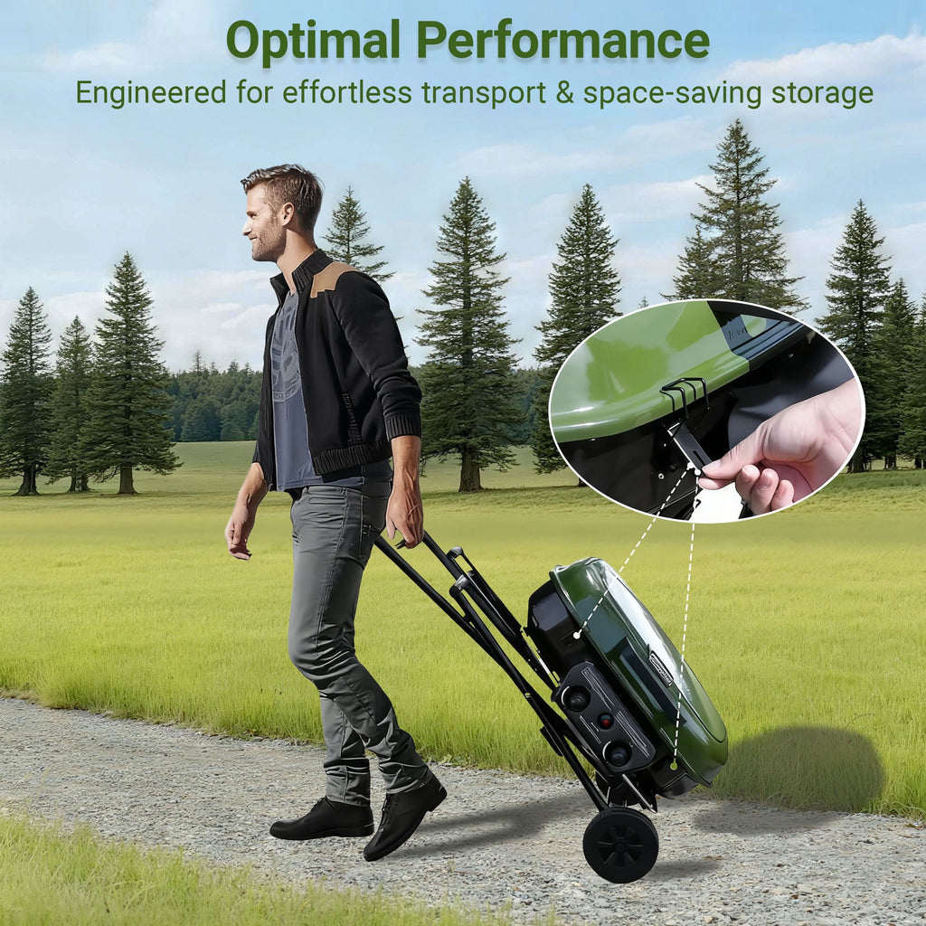 Brand Man Portable 2-Burner Camping Propane Gas Grill, Enameled Foldable BBQ with Griddle for Outdoor Cooking, Green
