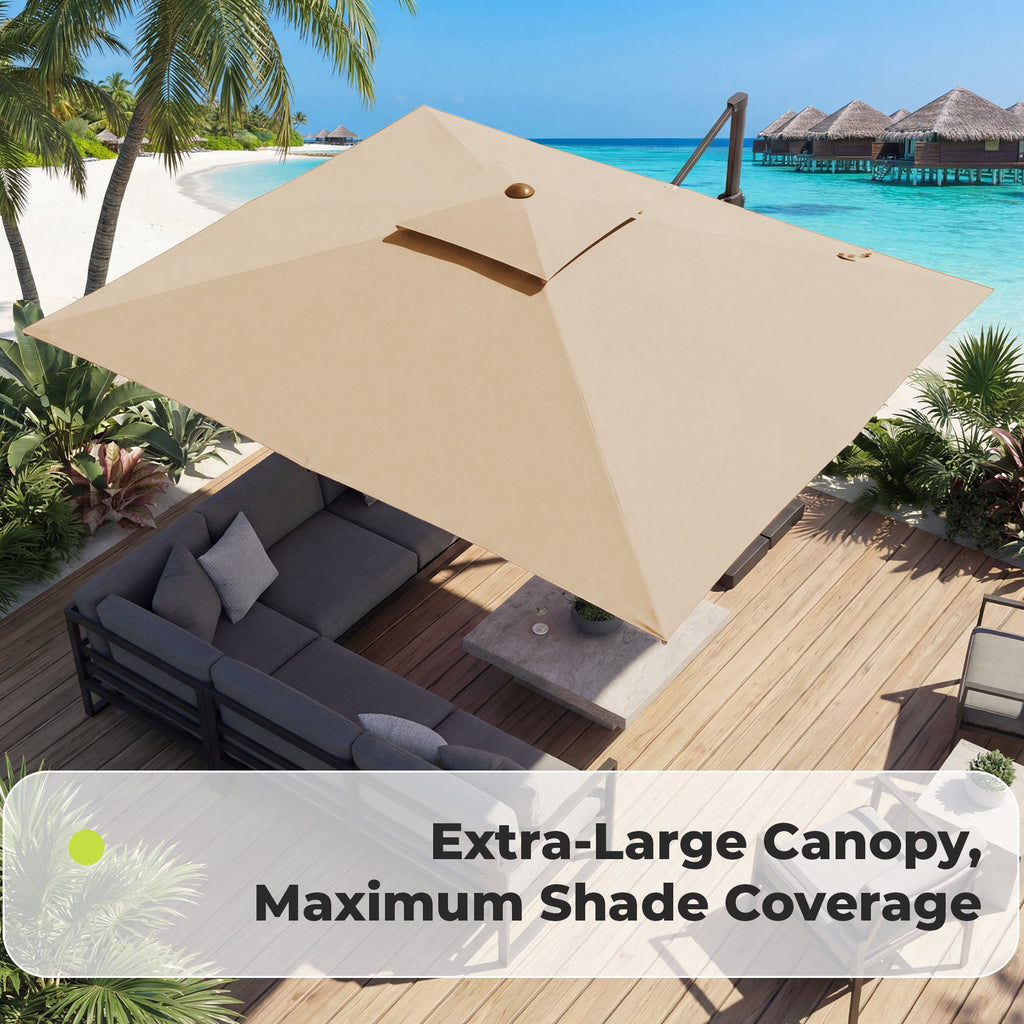 FUNDAZE 10x10ft Cantilever Patio Umbrella with Cross Base & Cover, Waterproof UV Resistant for Garden Poolside Cafe & Deck, Beige