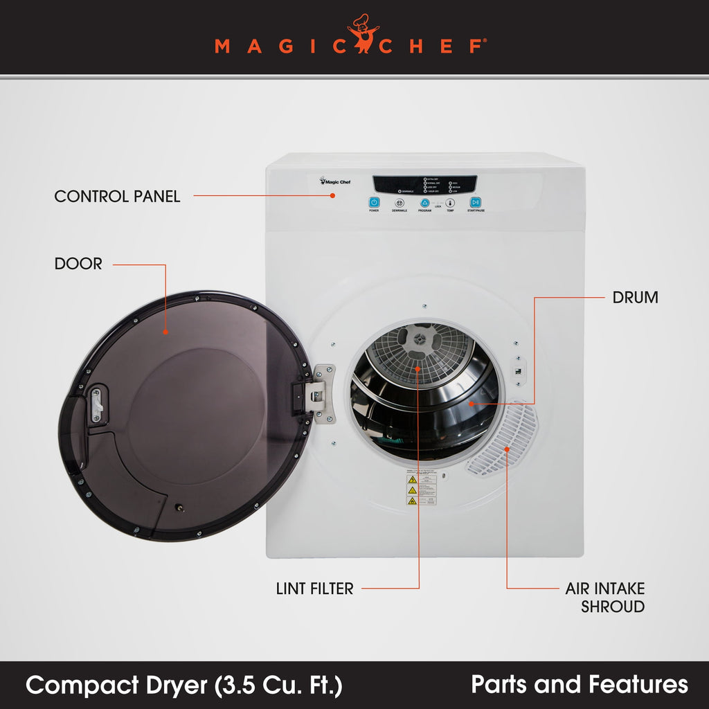 Magic Chef Compact 3.5 cu. ft. Electric Dryer in White in White