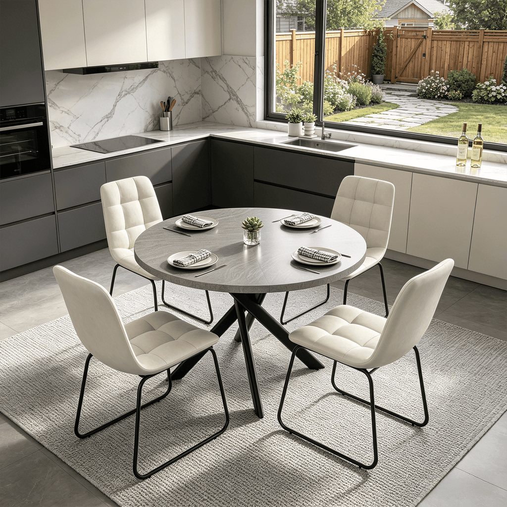 43.5 Round Dining Table for 4, Space Saving Kitchen Table with Metal Legs, Mid Century Modern Dining Table for Dining Living Room Apartment Small Space