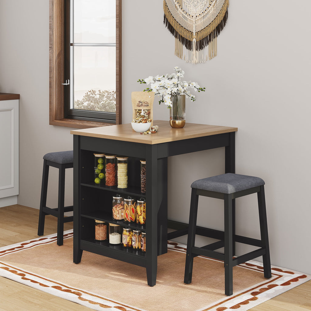 HLR 24.8 Bar Stools, Farmhouse Set of 2 Bar Chairs with Cushion for Kitchen, Dining Room, Cafe Black
