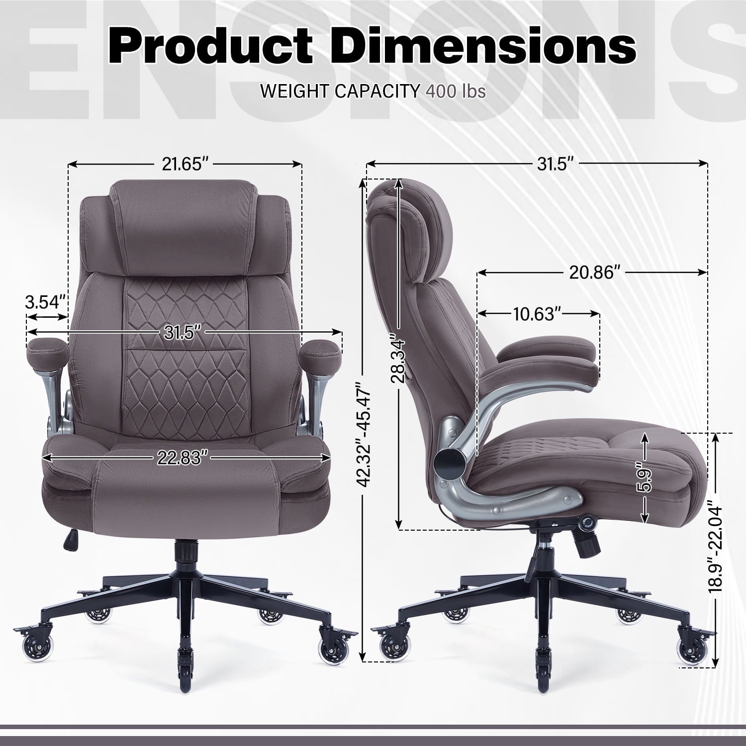 High Back Office Chair with Lockable Wheels, 400lbs Large Fabric Executive Desk Chair, Adjustable Lumbar Support Flip up Arms, Ergonomic Home Office Computer Chair with Storage Pocket, Black