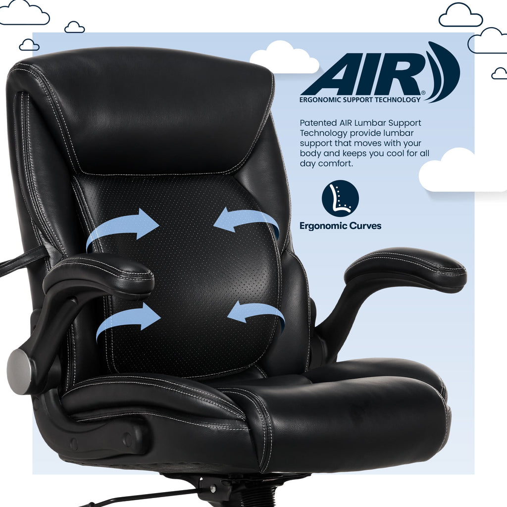 Serta Air Lumbar Bonded Leather Manager Office Chair, Gray Faux Leather