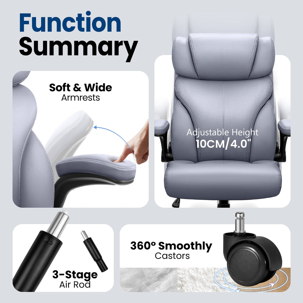 STACOO High Back Executive Office Chair 400lbs, Big and Tall Ergonomic Desk Chair with Lumbar Support & Flip-up Armrests, PU Leather Swivel Chair with Adjustable Height – Brown