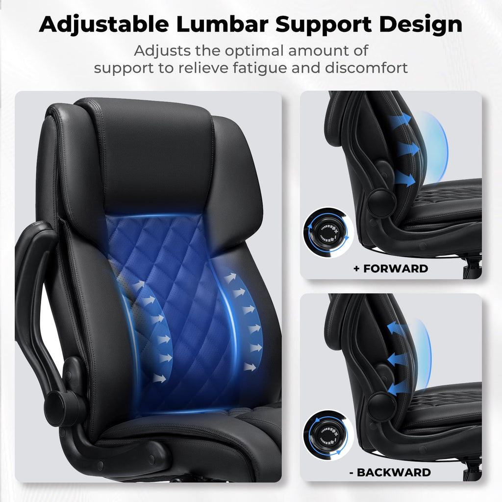 Hoffree Big and Tall Office Chair, 500lbs Executive Desk Chair with Adjustable Lumbar Support Ergonomic Computer Leather Chair with Padded Flip-up Arms for Home Office