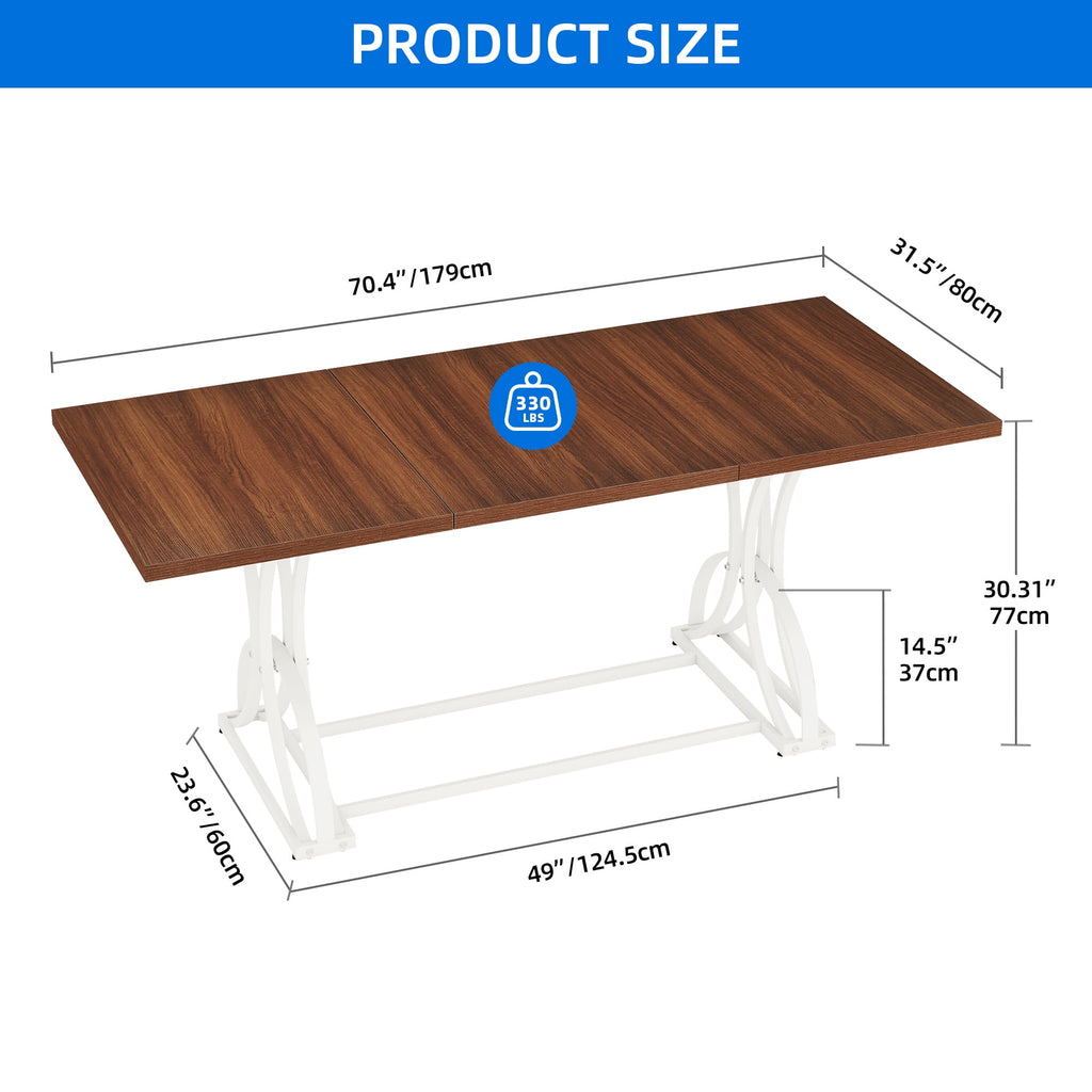 Dextrus 70 Wood Dinner Table for 6-8 Person, Rectangular Kitchen Table with Metal Leg for Gathering, Meeting, Office Kitchen, Dining Living Room, Walnut