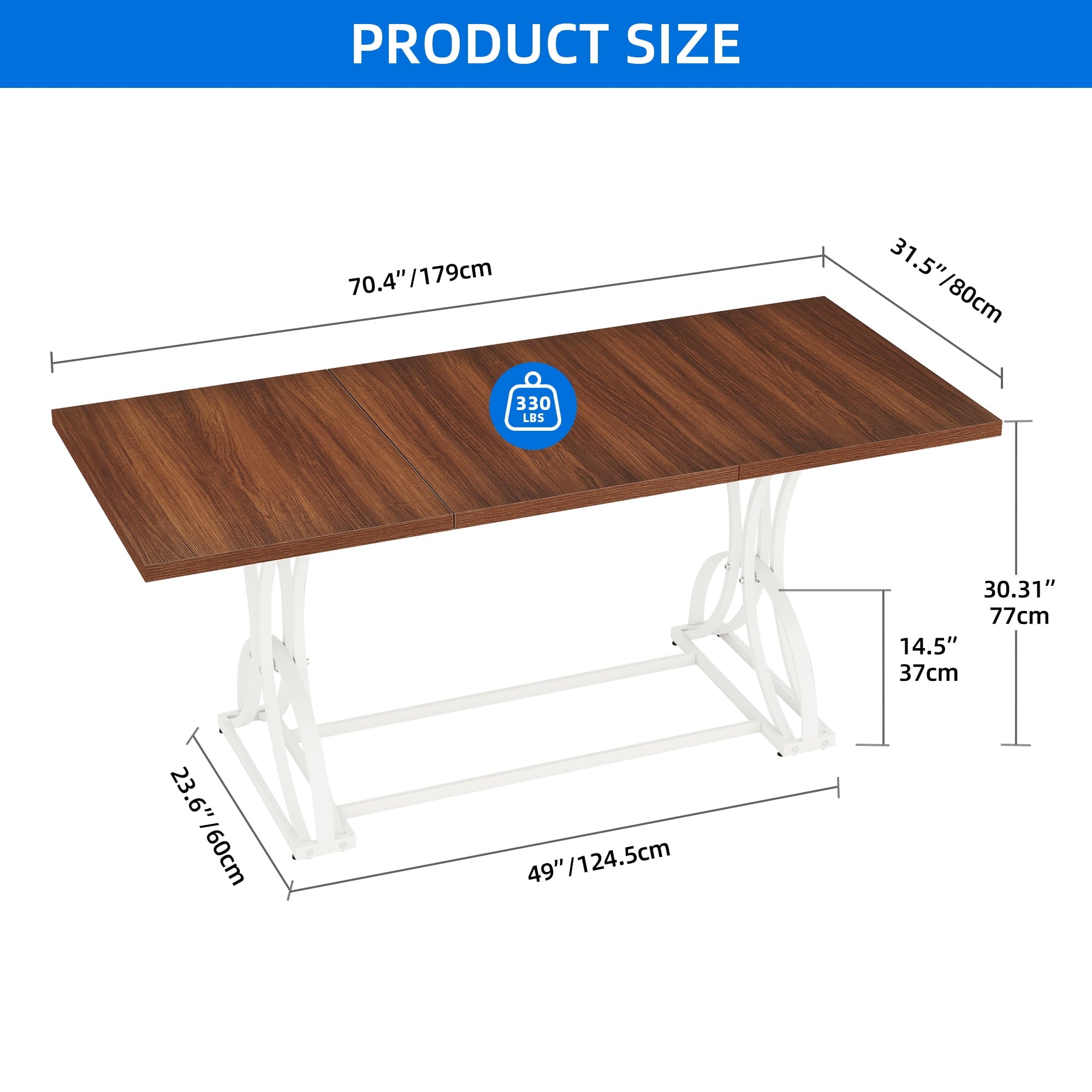 Dextrus 70 Wood Dinner Table for 6-8 Person, Rectangular Kitchen Table with Metal Leg for Gathering, Meeting, Office Kitchen, Dining Living Room, Walnut