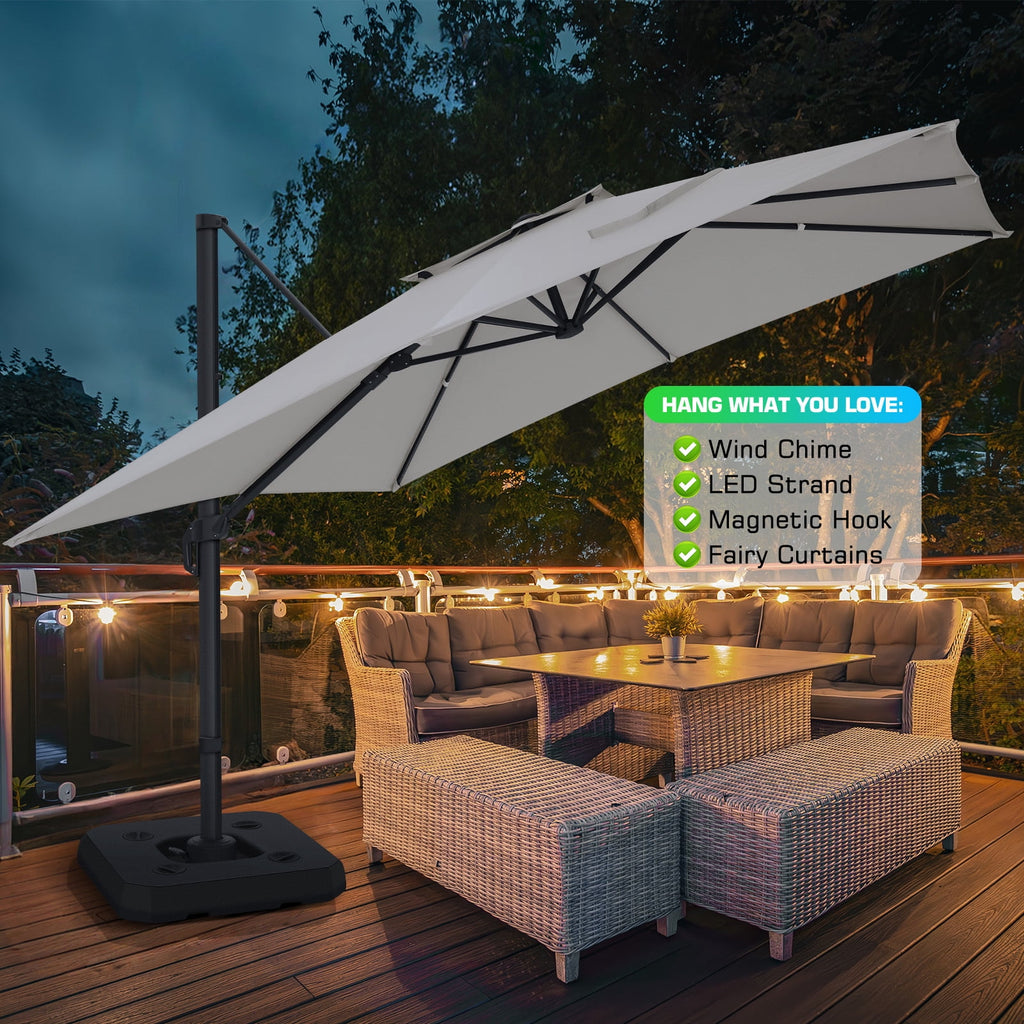 COBIZI 10x10 Offset Hanging Market Patio Umbrella with Easy Tilt Adjustment, Double Roof Cantilever Umbrella Aluminum Umbrella with 360-degree Rotation for Garden Deck Pool Patio, Gray