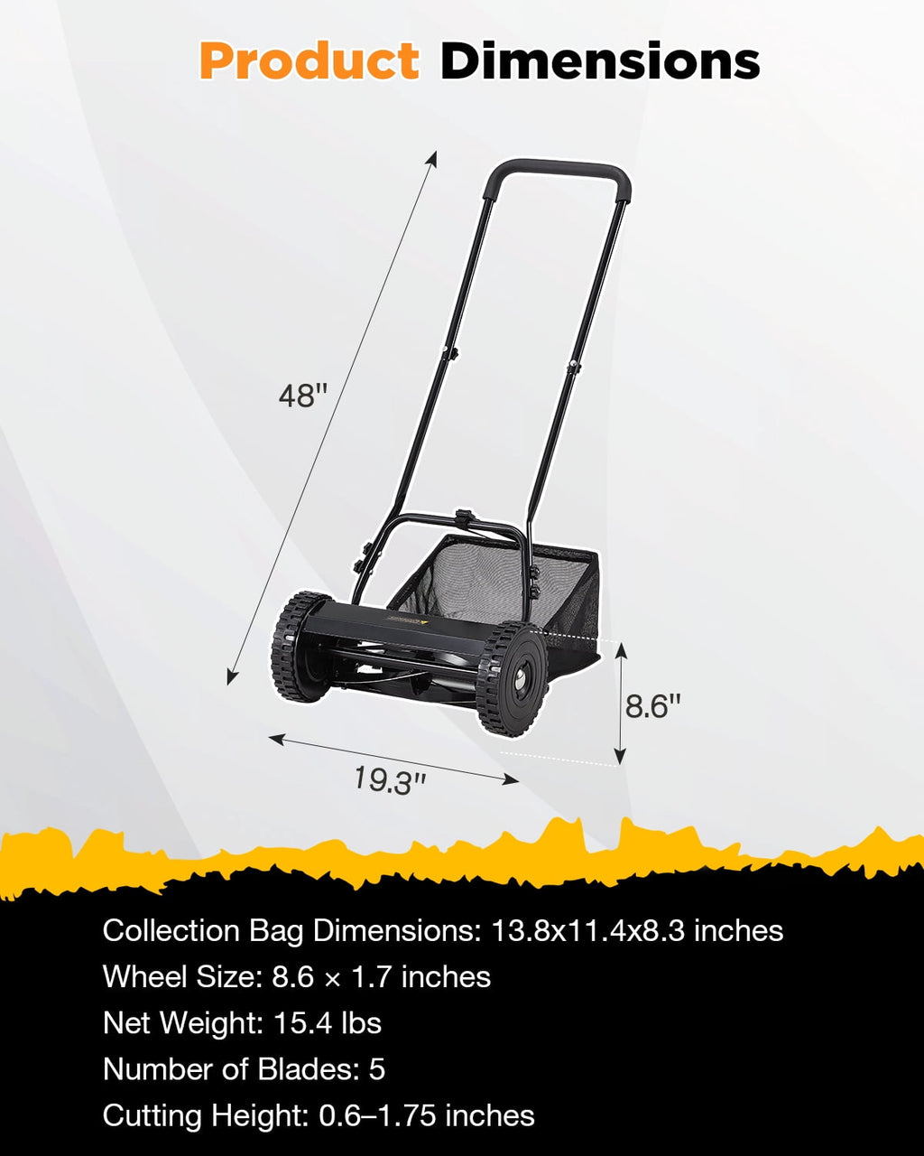 JFHID 14-Inch Manual Push Reel Lawn Mower,5-Blade Design