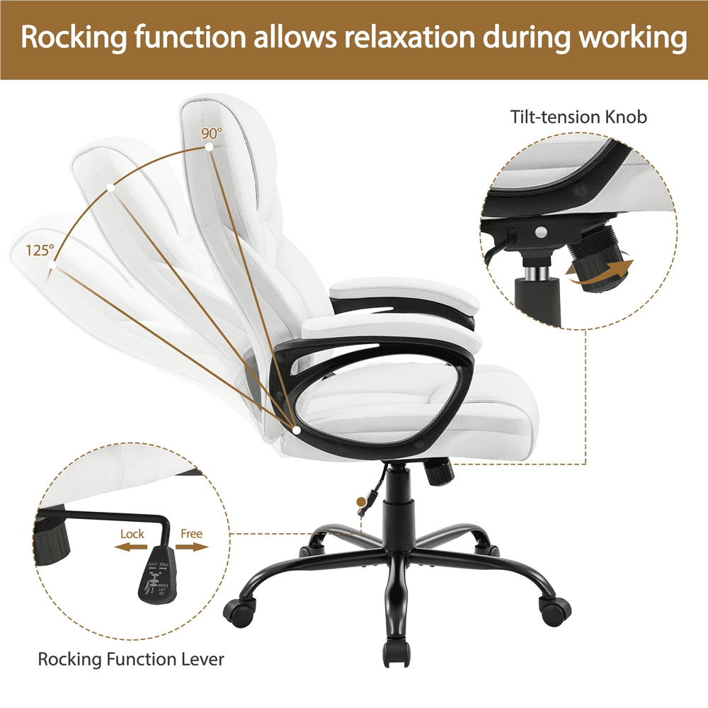 Alden Design Faux Leather Swivel Office Chair with Ergonomic High Back for Home Office, Black