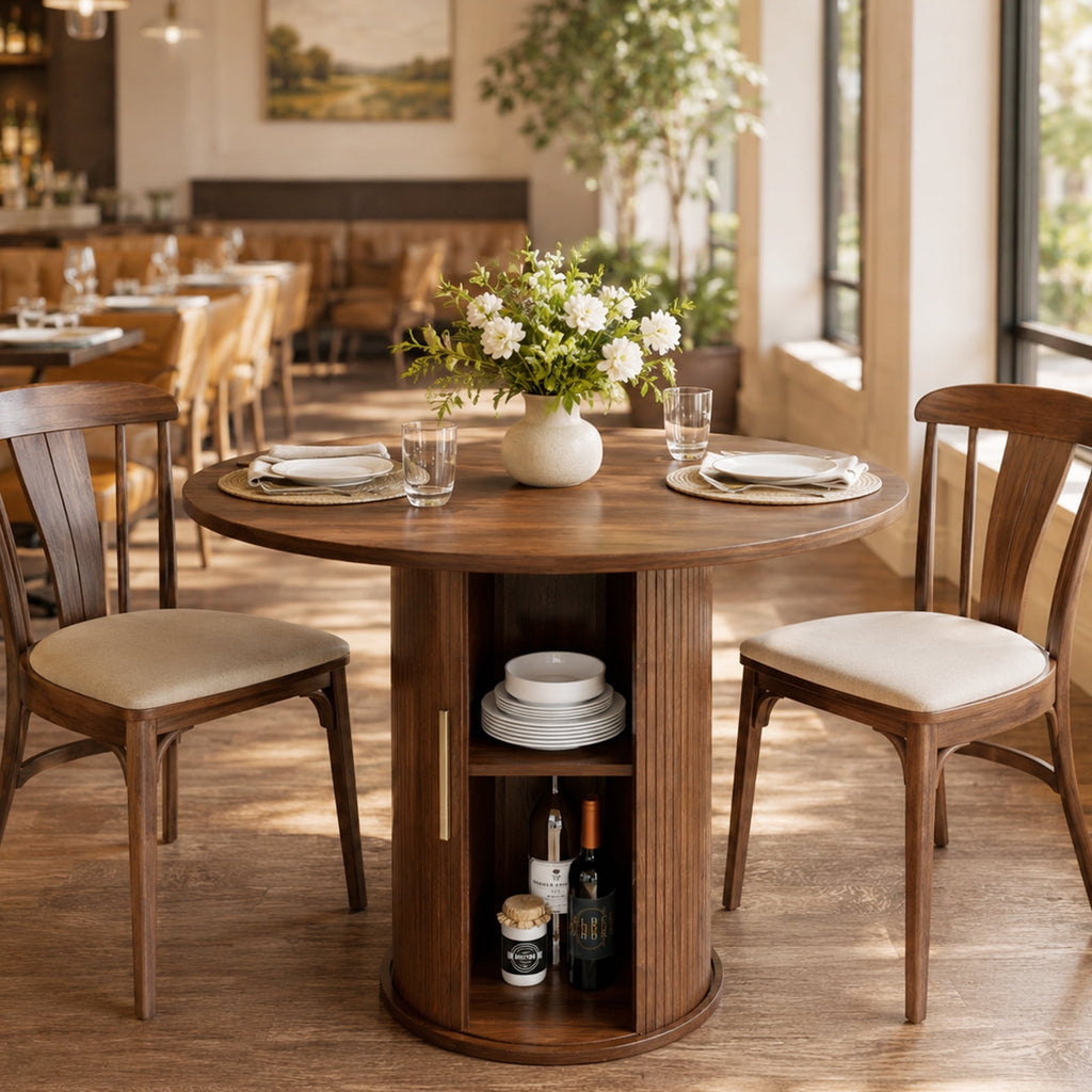 Ktaxon Mid-Century Round Dining Table for 2, 31.5 Modern Dining Room Table with 2-Tier Storage for Small Spaces, Kitchen, Dining Room, Home, Apartment Friendly, Oak