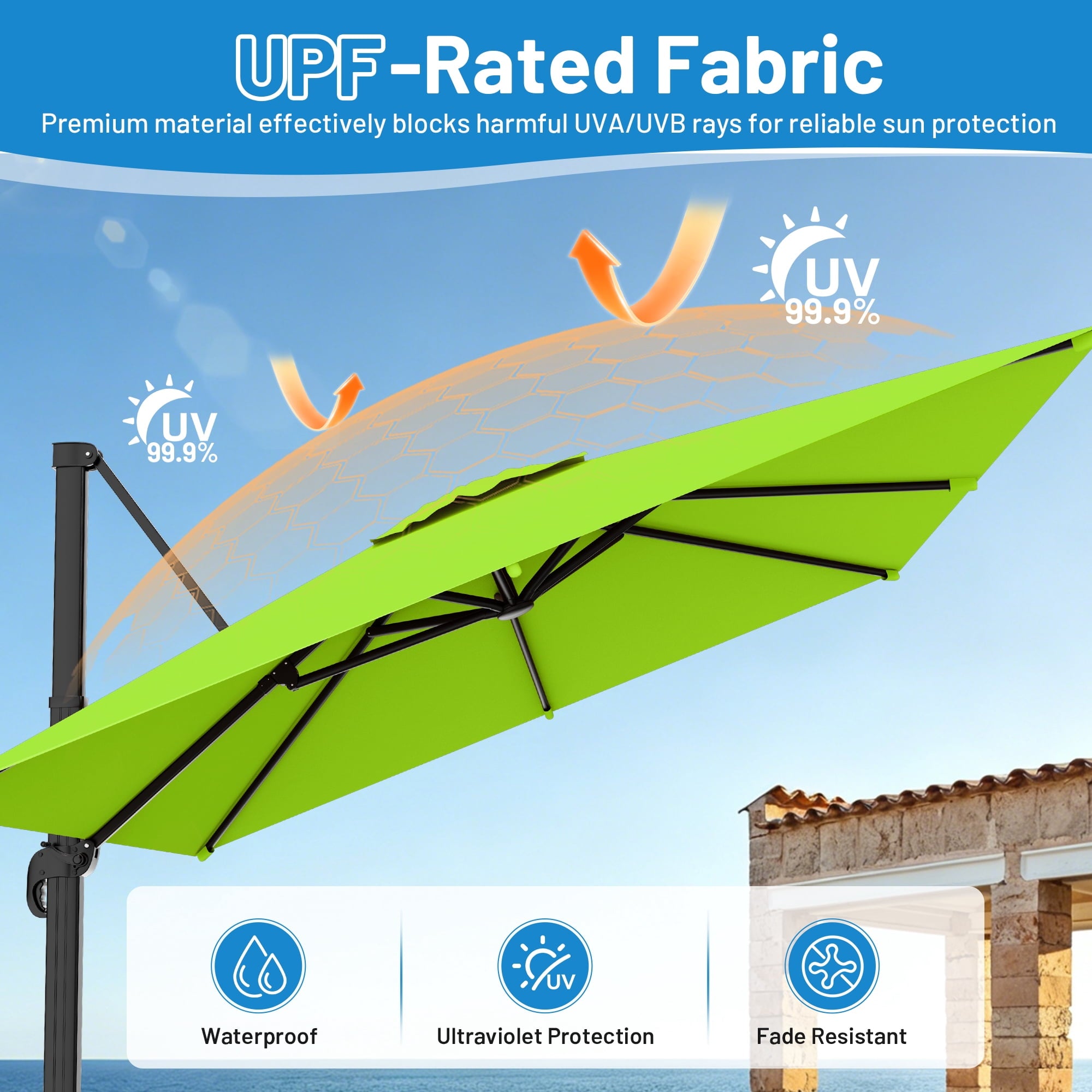 Easthome 10 × 10FT Square Cantilever Patio Umbrella, 360° Rotating Offset Umbrella with Crank, 8 ribs, Outdoor Hanging Roman Umbrella for Garden Deck Backyard, Red