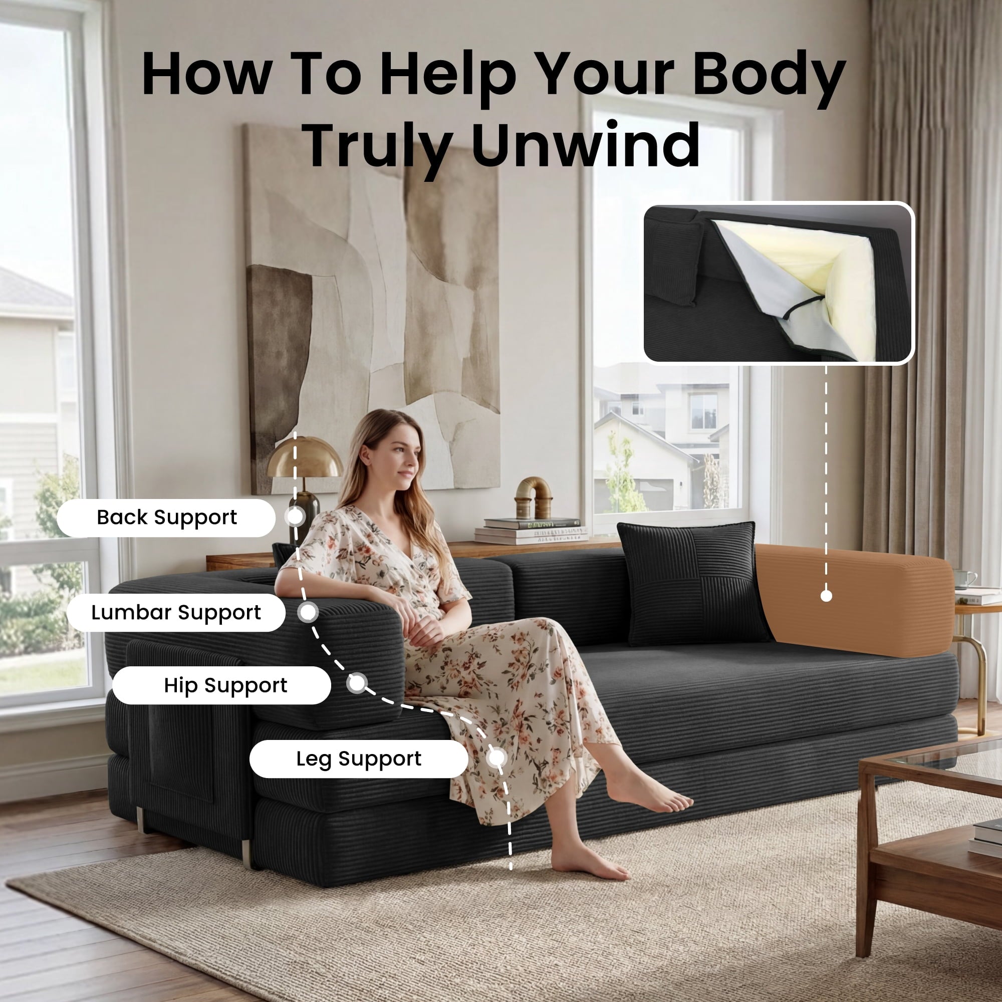 BELHOME 5-in-1 Convertible Sofa Bed, 78.8 Sleeper Sofa Boneless Couch with Side Pockets, Folding Floor Sofa Compression Sofa for Living Rooms No Assembly Required