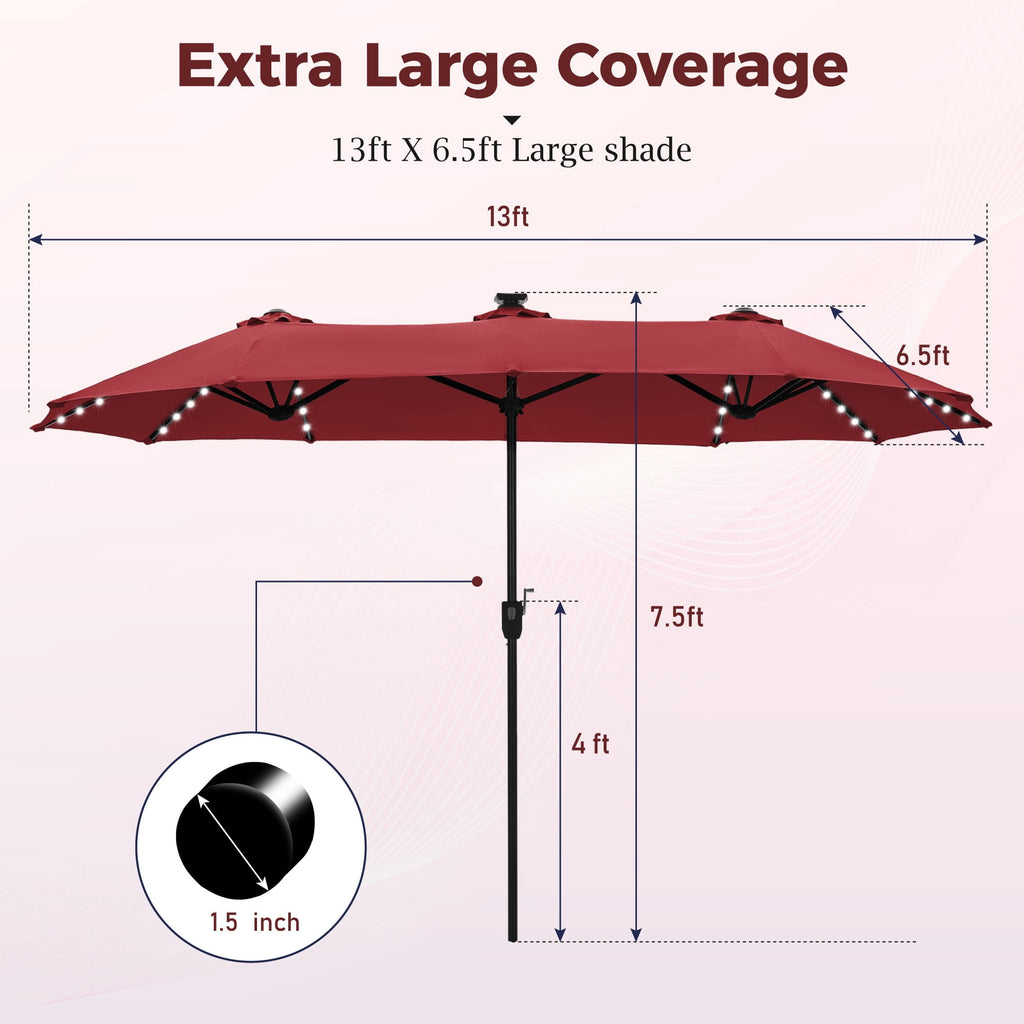 Alpha Joy 13ft Large Double-Sided Outdoor Patio Umbrella with Colorful Solar Lights, Navy Blue