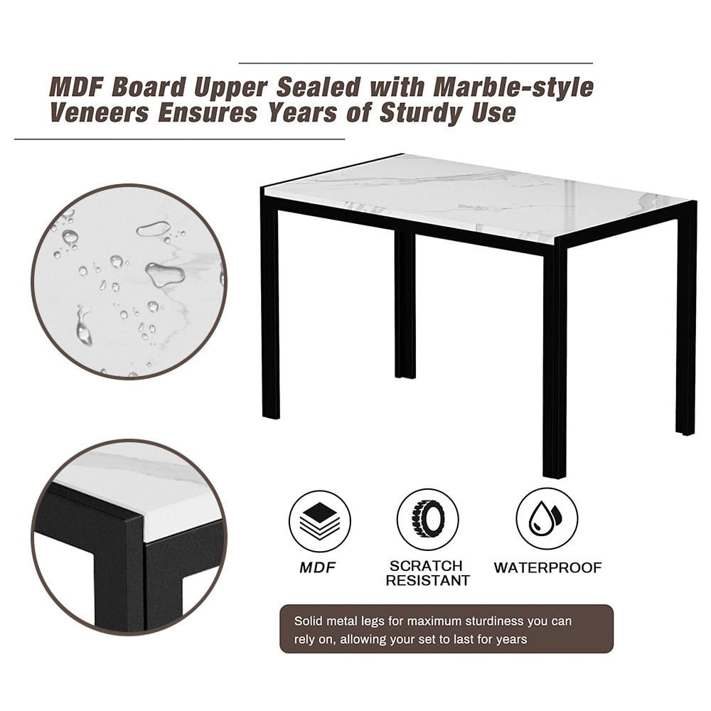 5 Piece Dining Table Set, Modern Faux Marble Tabletop and 4 PU Leather Upholstered Chairs, Rectangle Kitchen Table and Chairs for 4 Persons, Small Dining Set for Bar Dining Room Breakfast Nook