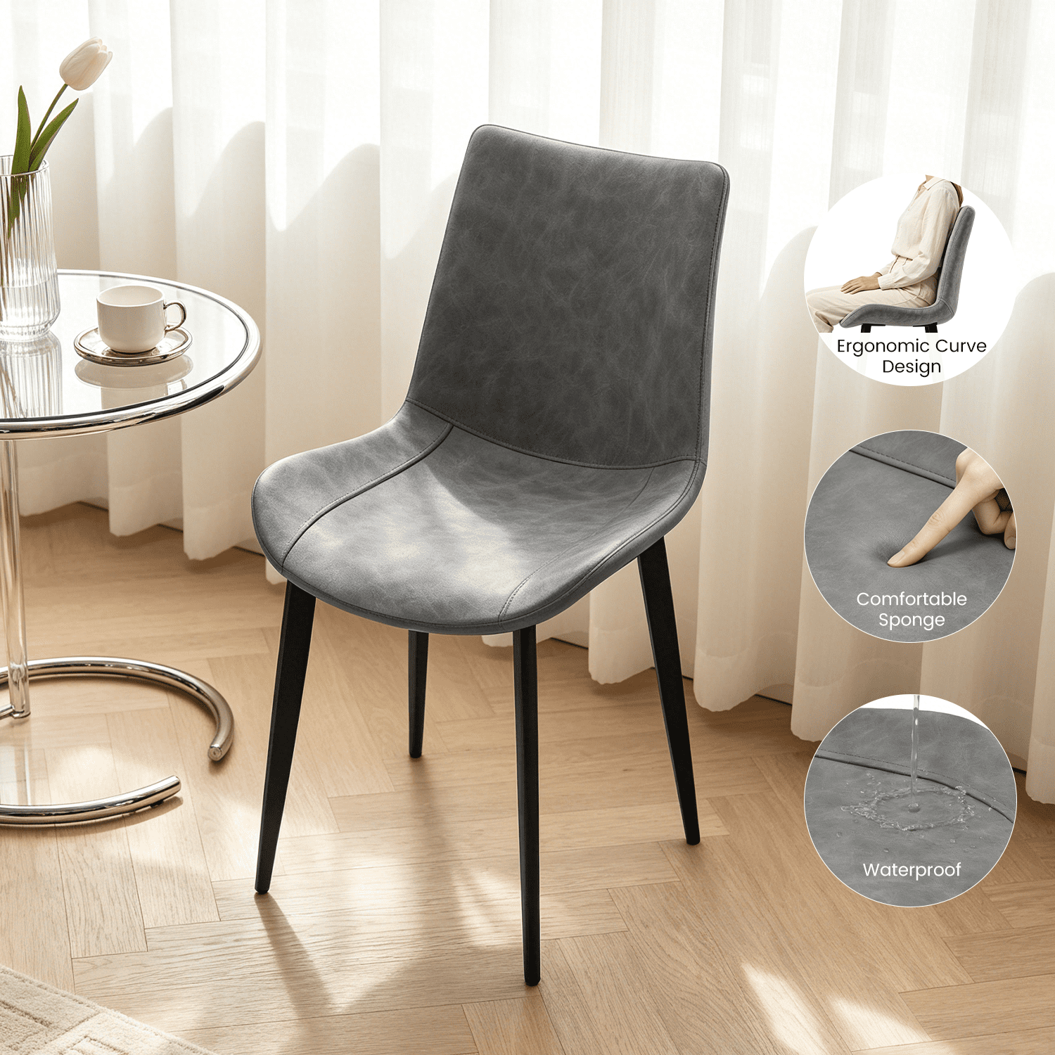 43.5 Round Dining Table for 4, Space Saving Kitchen Table with Metal Legs, Mid Century Modern Dining Table for Dining Living Room Apartment Small Space