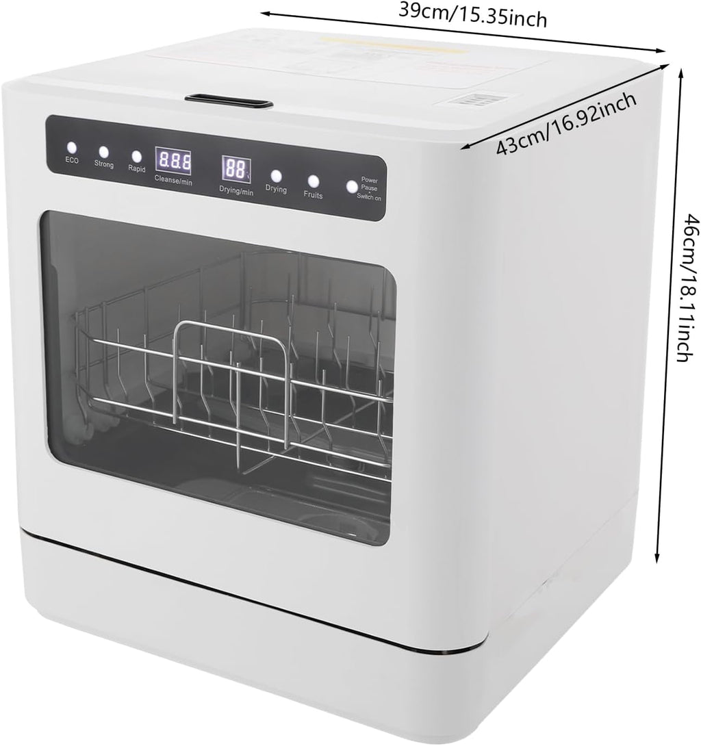 FOGGBET Countertop Dishwasher 800W White Compact Dishwashers with 4 Washing Programs, 360-Degree Spraying Wash Kitchen Mini Dishwasher with Air-Dry Function White