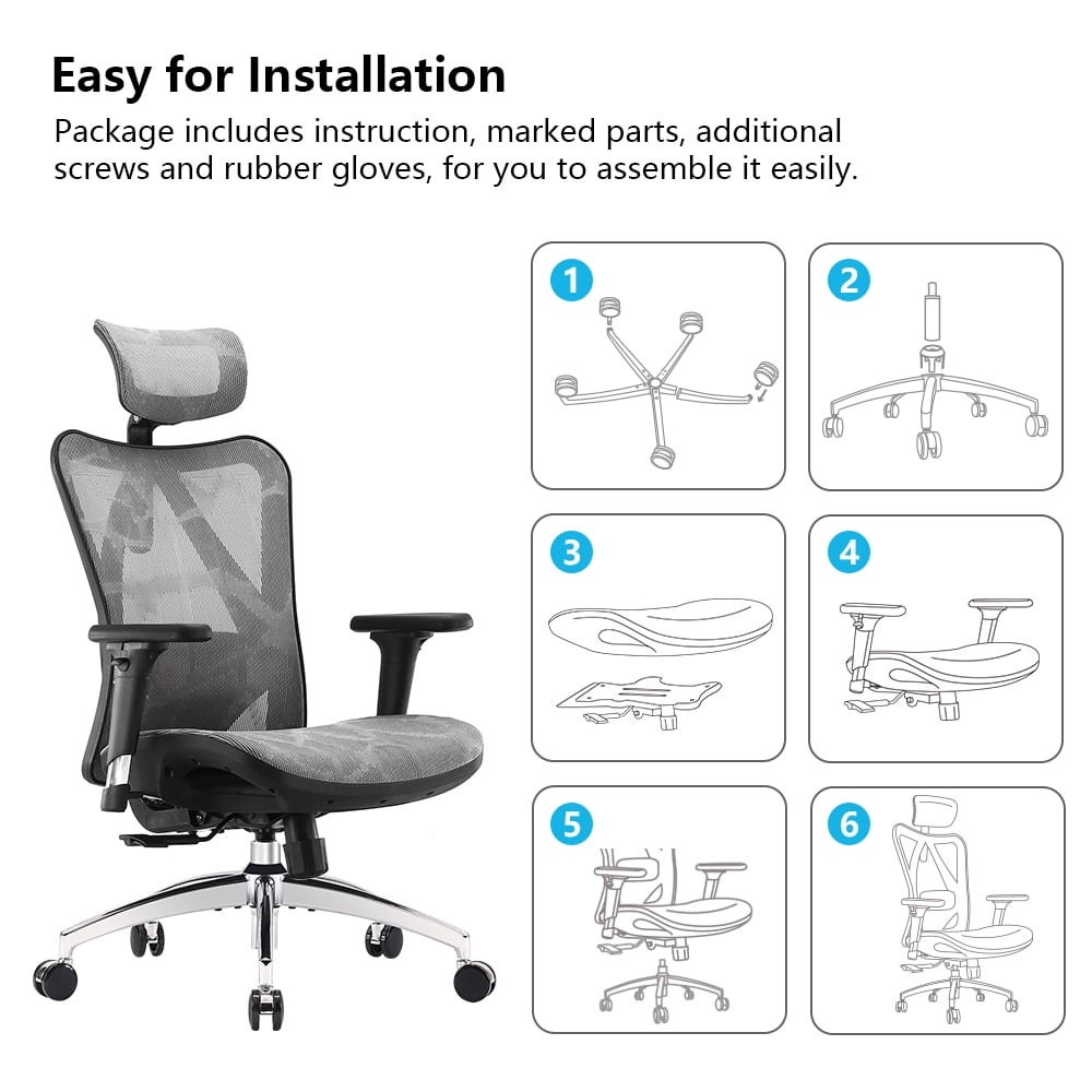 Sihoo M57 Ergonomic Office Chair, Adjustable Swivel Mesh High Back Desk Chair with Headrest, Lumbar Support, Black