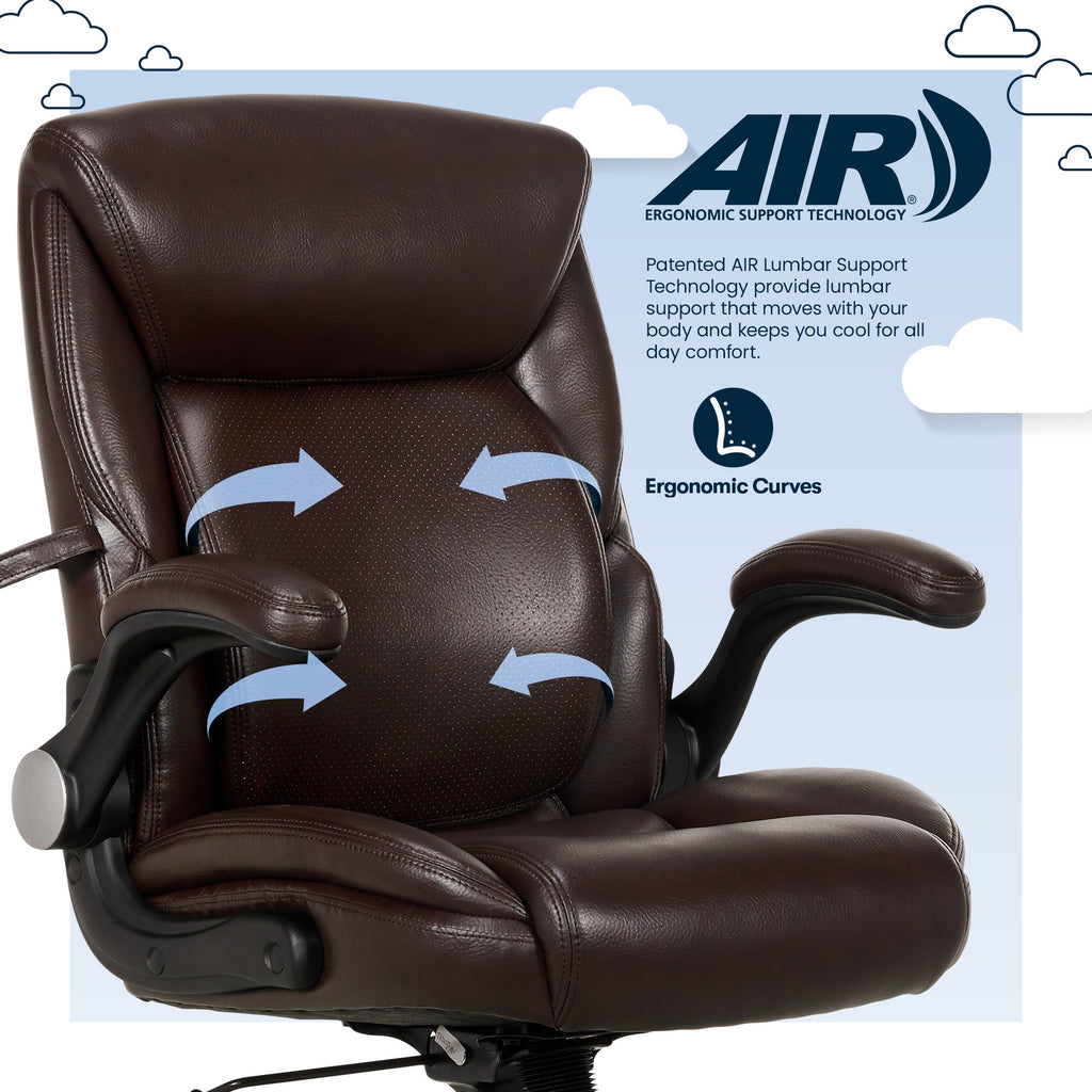 Serta Air Lumbar Bonded Leather Manager Office Chair, Gray Faux Leather