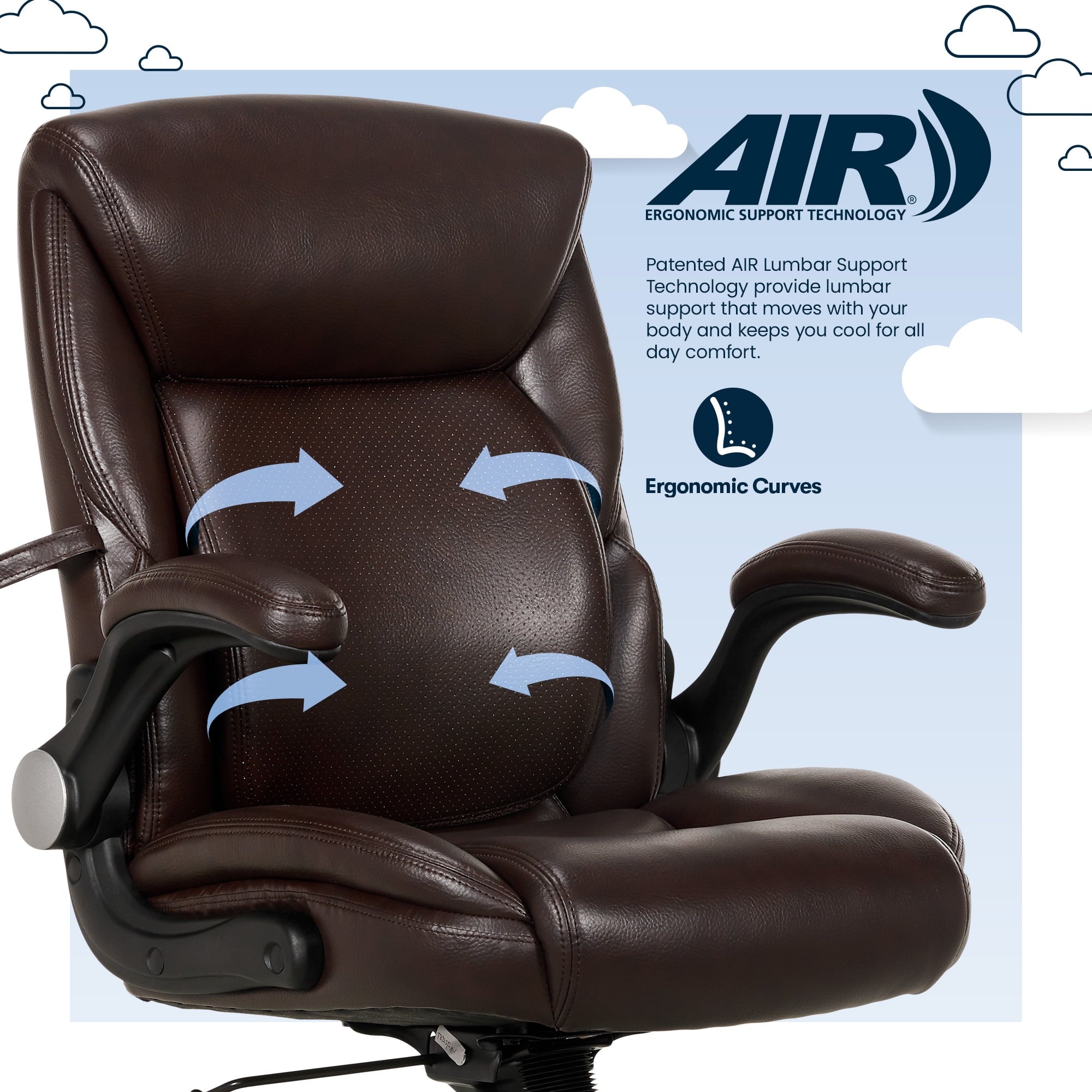 Serta Air Lumbar Bonded Leather Manager Office Chair, Gray Faux Leather