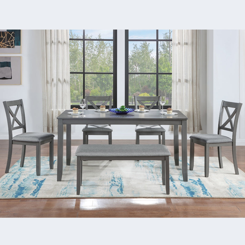 Dining Room Set, LEGAHOME 6 Piece Dining Sets with Bench and Chairs, Solid Wood Kitchen Dining Table Set for 6 with Upholstered Chairs, Gray