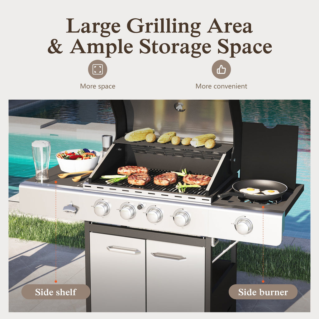 Alpha Joy 4-Burner Propane Gas Grill and Griddle Combo with Side Burner in Black