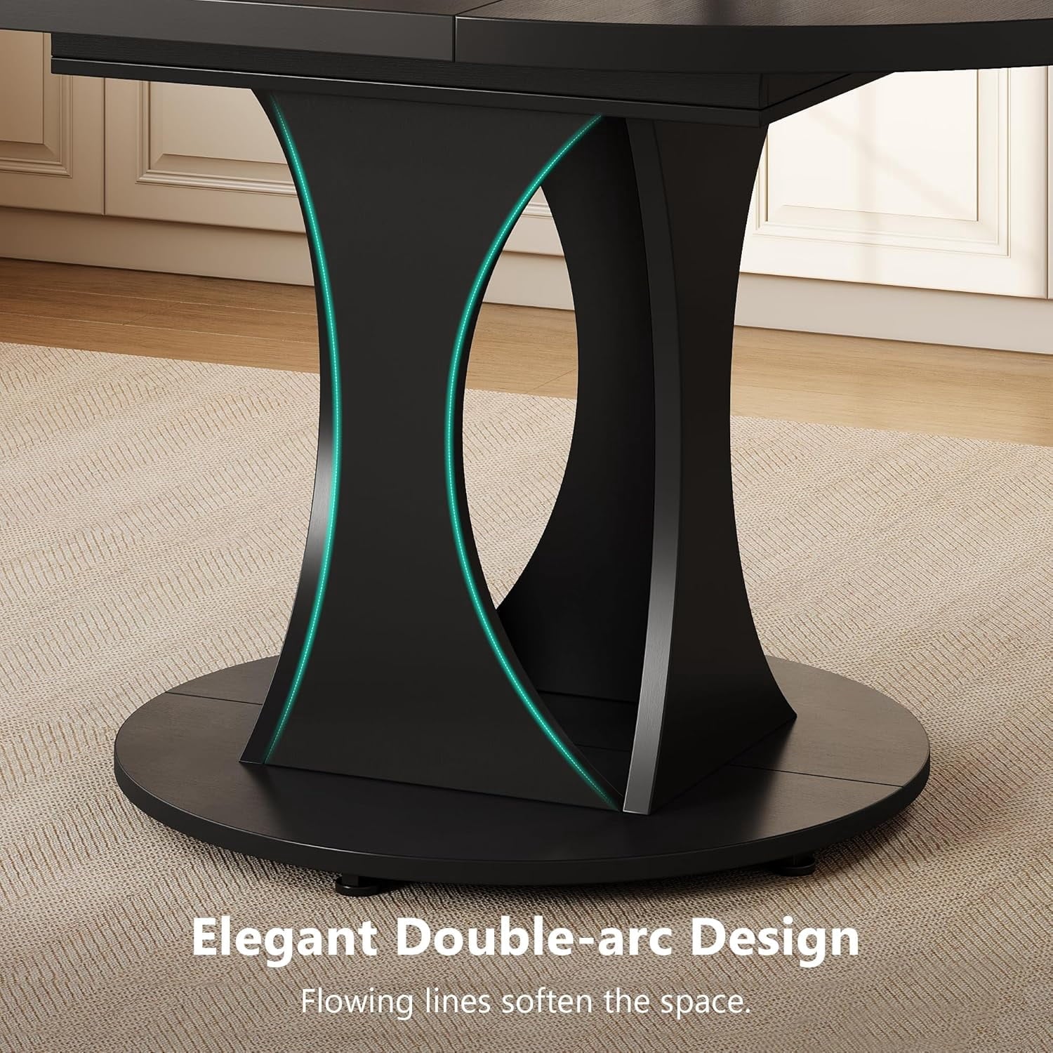 Laisnet 47 Round Dining Table for 4-6, Kitchen Table with Rounded Base for Dining Room Living Room, Black