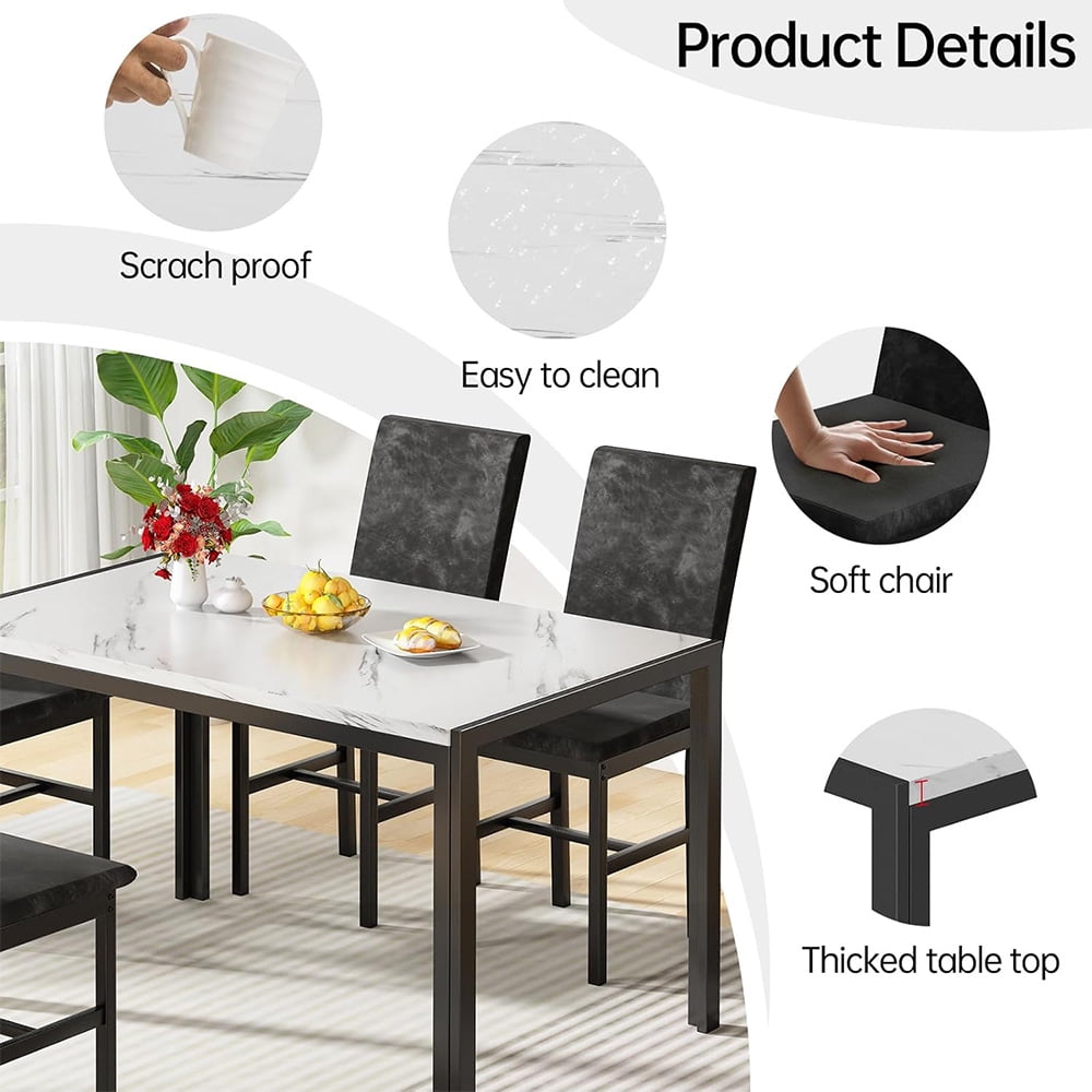 LinkRomat 5-Piece Faux Marble Dining Table Set for 4, Modern Kitchen Table with Chairs, Dinette Dining Room Furniture Set for Compact Space Saving