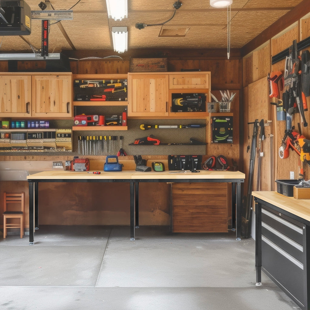 MUWOOD 96x24 Large Workbench with Power Outlets, 5000 LBS Load Capacity Work Benches for Garage, Workshop, Office, Home, Woodworking