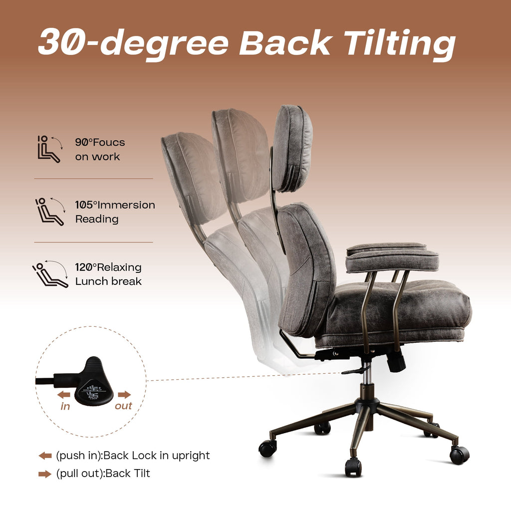 Toject Ergonomic Office Chair, High Back Big Comfy Home Office Chair with Lumbar Support, Mid-Century Modern Computer Executive Office Chair, Brown
