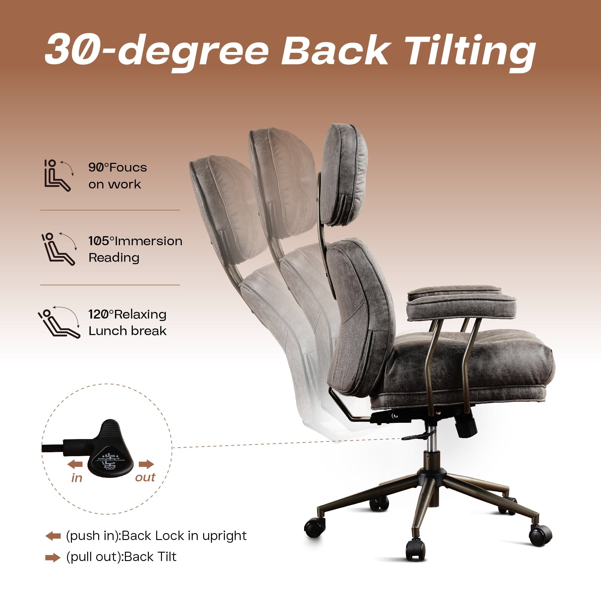 Toject Ergonomic Office Chair, High Back Big Comfy Home Office Chair with Lumbar Support, Mid-Century Modern Computer Executive Office Chair, Brown