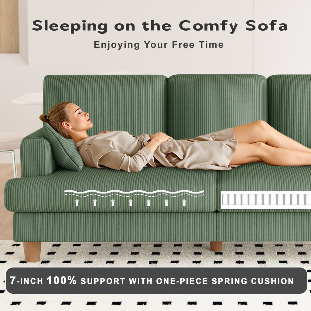AAQZ 87 Corduroy Sofa Couch for Living Room, 3 Seater Deep Seat Comfy Couch in a Box, 2 Cushions, 2 Pillows Tool-Free Setup,Gray