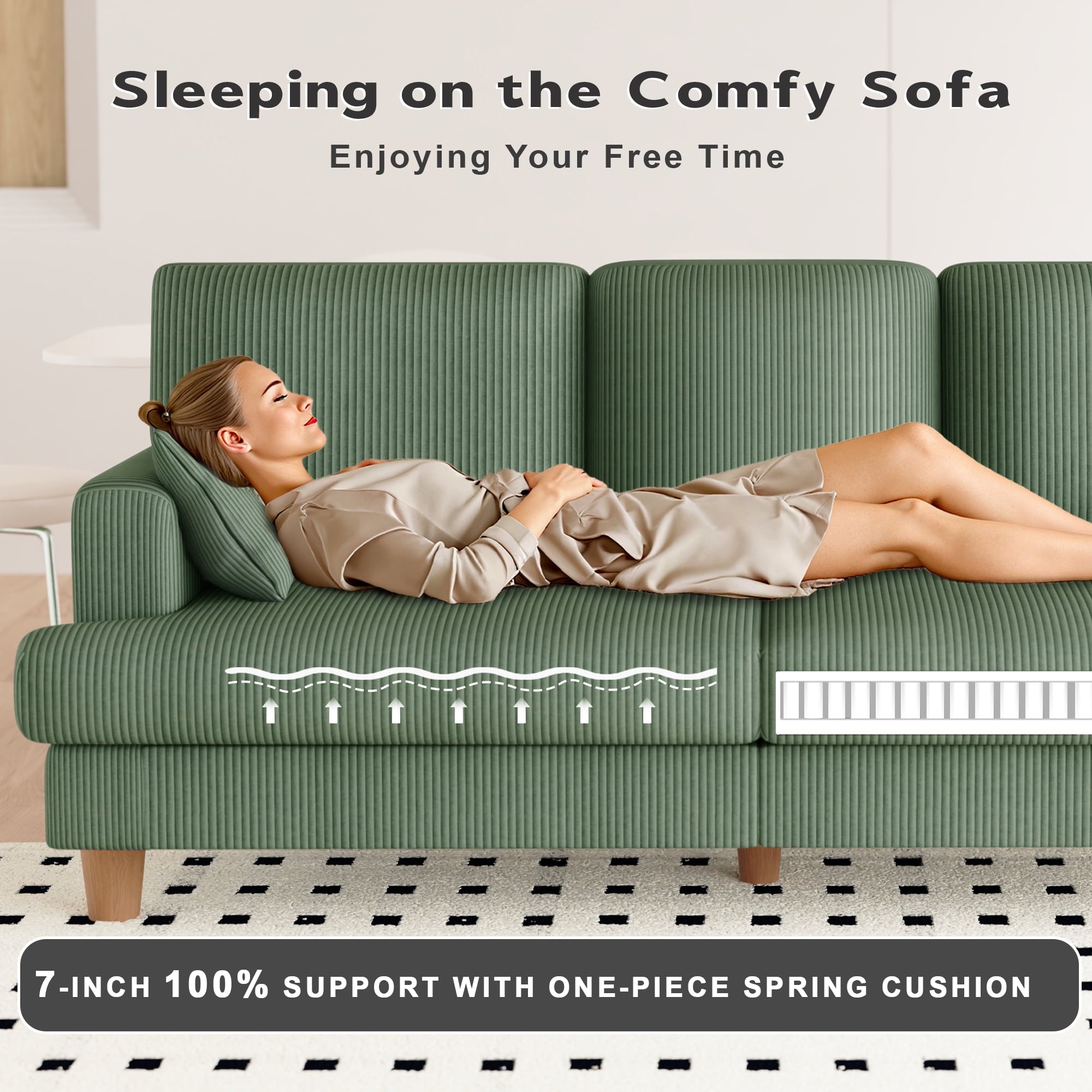 AAQZ 87 Corduroy Sofa Couch for Living Room, 3 Seater Deep Seat Comfy Couch in a Box, 2 Cushions, 2 Pillows Tool-Free Setup,Gray
