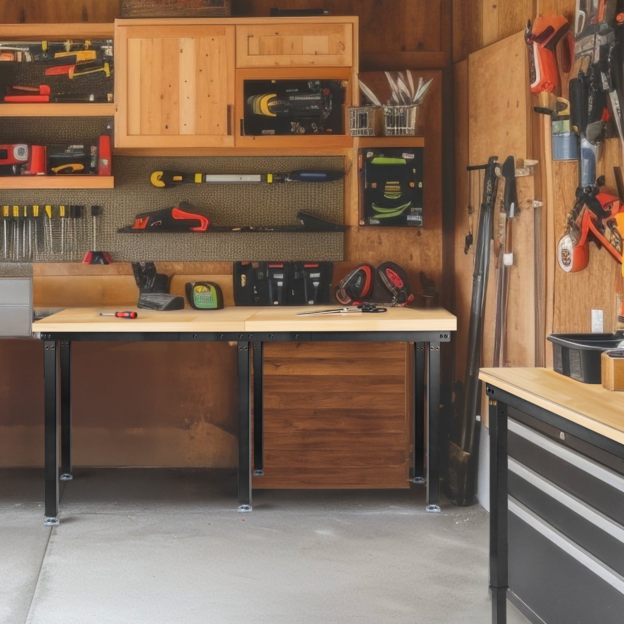 MUWOOD 96x24 Large Workbench with Power Outlets, 5000 LBS Load Capacity Work Benches for Garage, Workshop, Office, Home, Woodworking