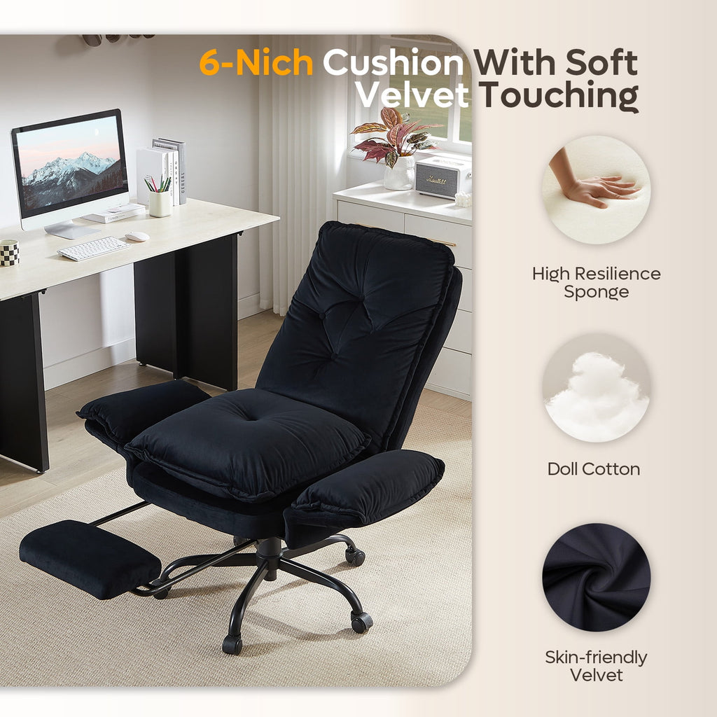 Bestier Big and Tall Executive Office Chair with Flip-up Arms for Adult, Wide Seat Ergonomic Computer Desk Chair,High Back Velvet Comfy Cross-Legged Office Chair with Footrest and Side Pockets, Black
