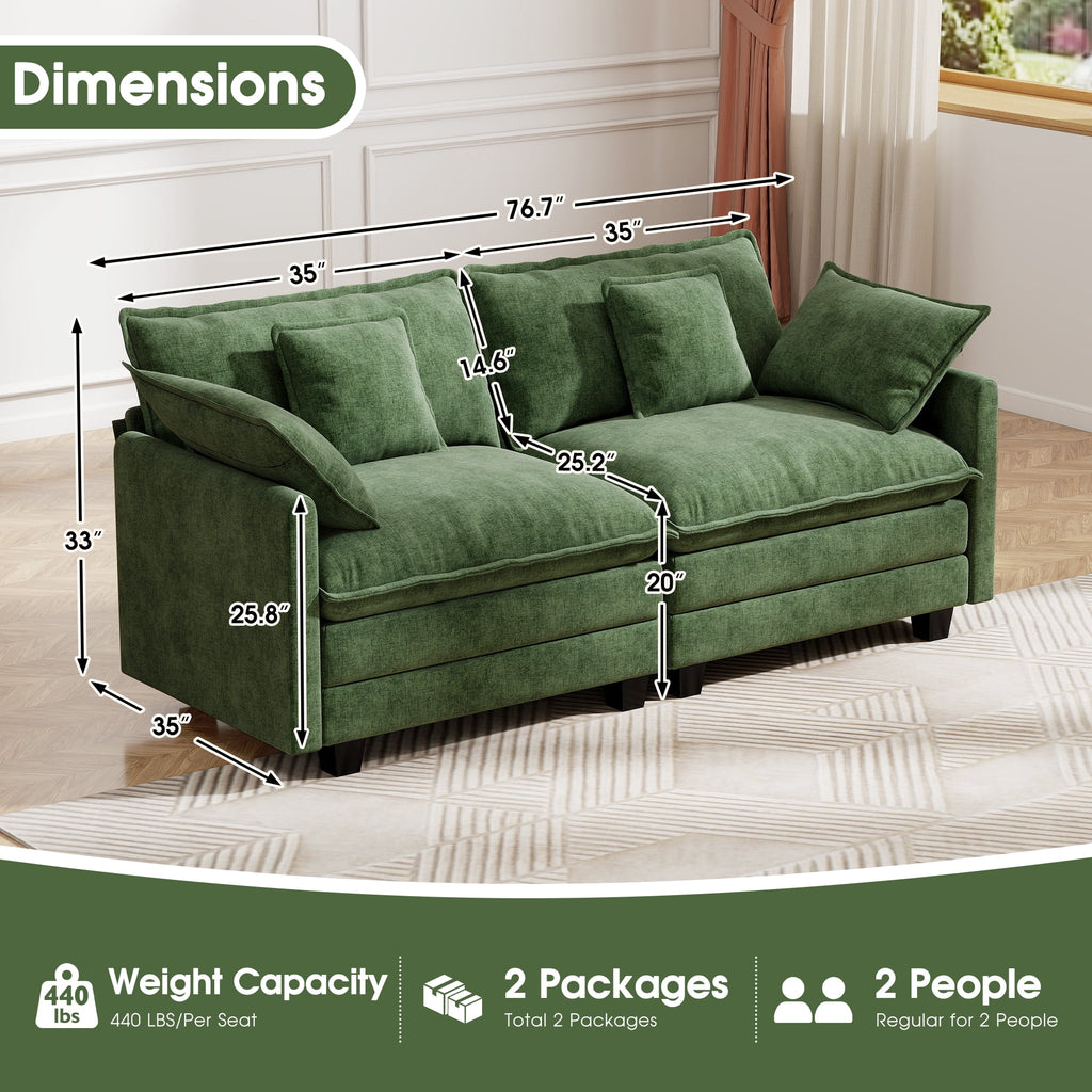 BedLuxury 111.5'' Modular Sectional Sofa with Movable Ottomans, U Shaped Cloud Couch for Living Room, 3-Seat, Grey