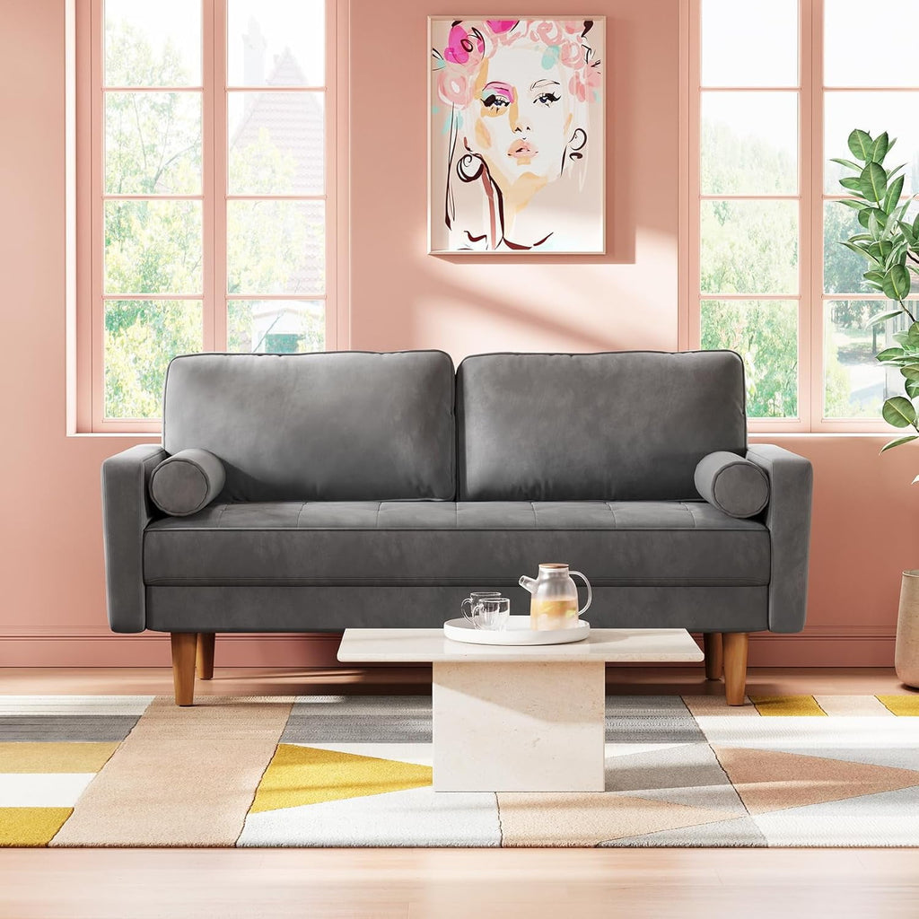 Neche Sofa for Living Room,Solid Wood Foot, 2 Seater Small Modern Loveseat Couch in a Box  - Black