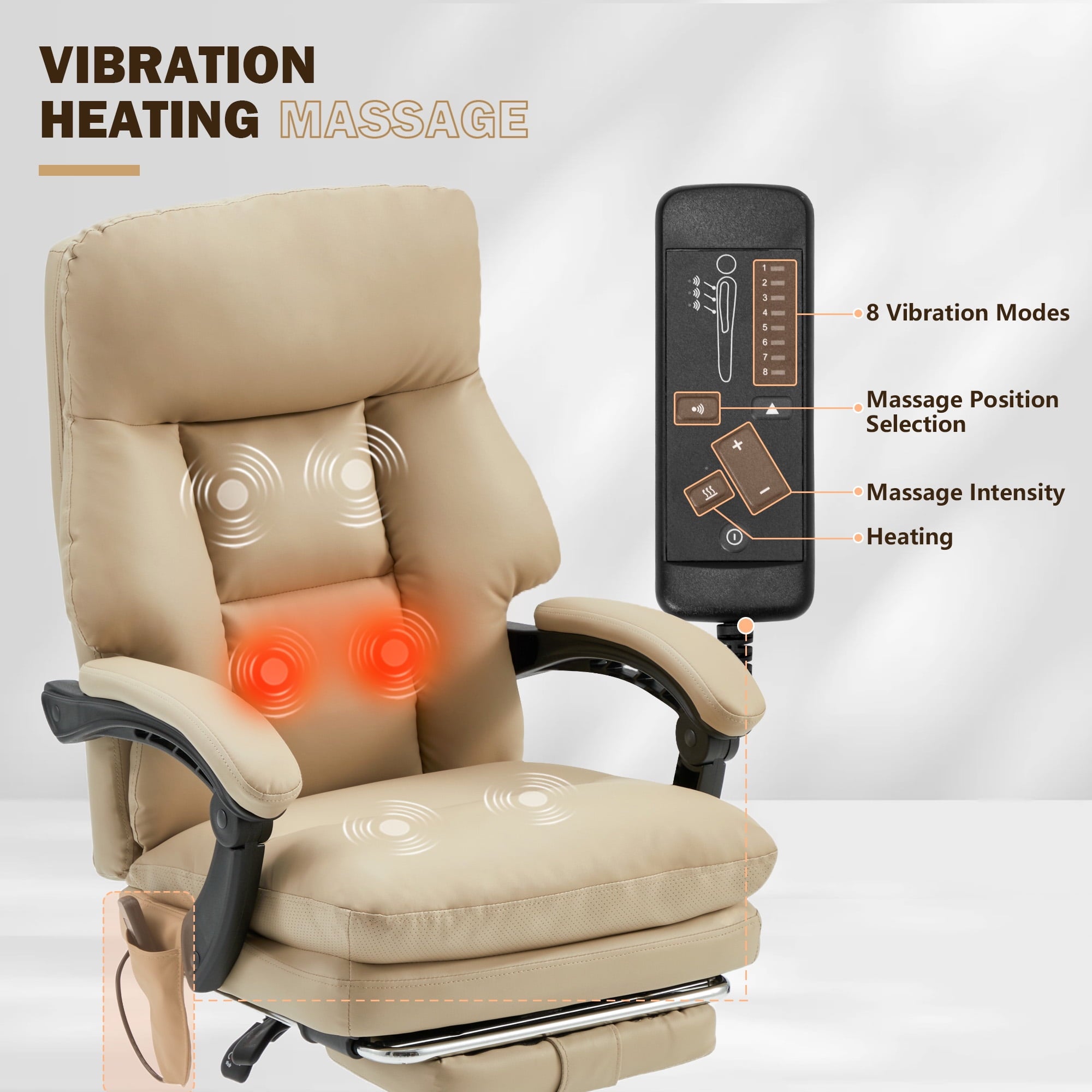 HOMREST Ergonomic Office Chair with 6-Point Massage & Heating, Adjustable Executive Desk Chair with Retractable Footrest, PU Leather Home Office Desk Chair for Home & Office (Black)