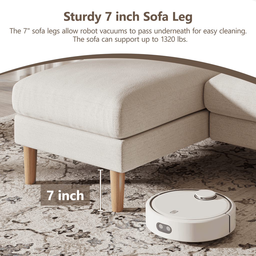 BedLuxury 100 U-Shape Sectional Sofa with Chaise, Chenille Modern Couch with High Legs for Living Room, Apartment, Gray