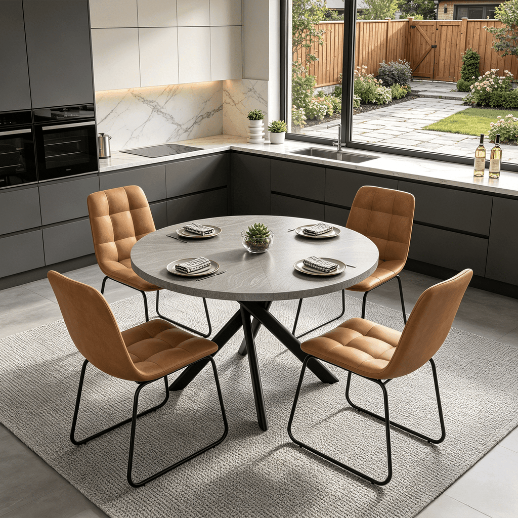 43.5 Round Dining Table for 4, Space Saving Kitchen Table with Metal Legs, Mid Century Modern Dining Table for Dining Living Room Apartment Small Space