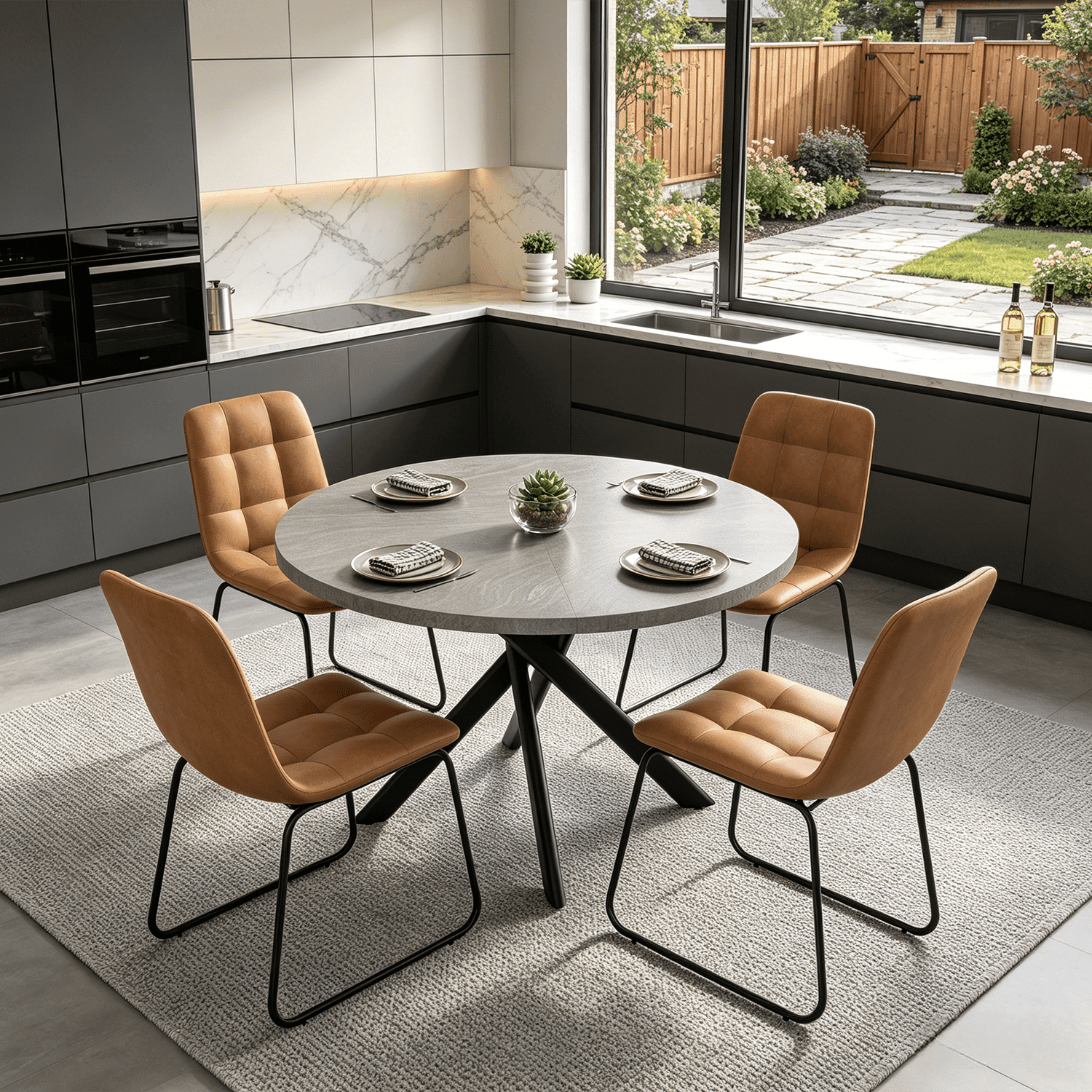 43.5 Round Dining Table for 4, Space Saving Kitchen Table with Metal Legs, Mid Century Modern Dining Table for Dining Living Room Apartment Small Space