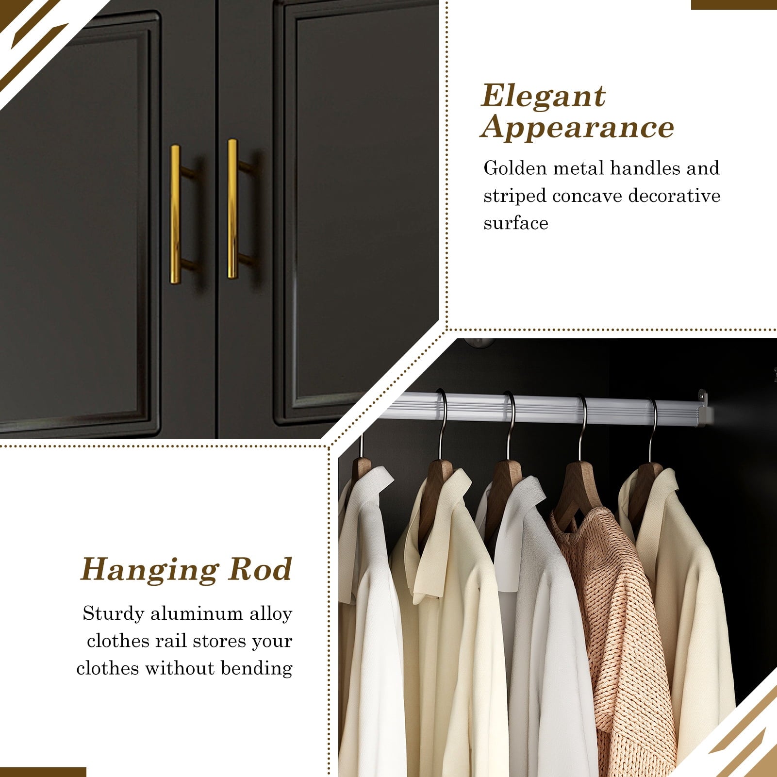 ChVans 3 Door Armoire Wardrobe Closet with Top Cabinet and Mirror, 94.5'' LED Wardrobe Armoire with 3 Drawers, Hanging Rod & Multi-Layer Shelves for Bedroom, Black
