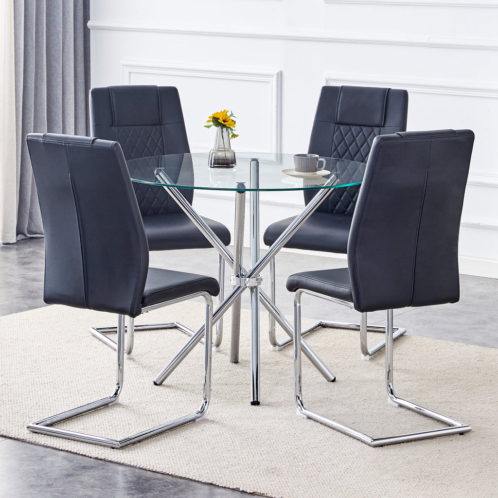 LUFTUT 36.6 Round Glass Dining Table, Modern Gold Base Kitchen Table, Small Space Bistro Table, Clear Tempered Glass Top for Apartmen
